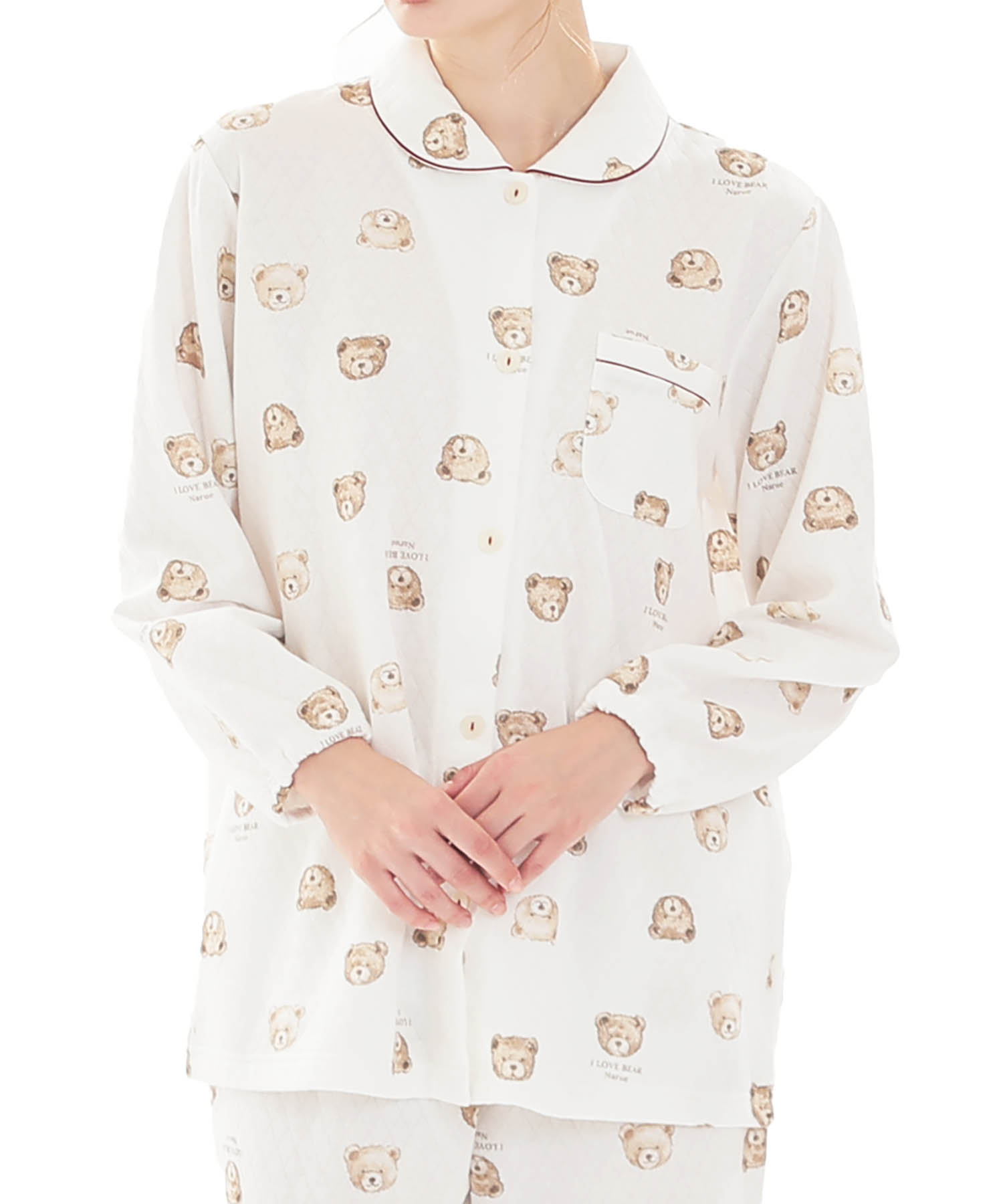 接結（綿入り）くまシャツパジャマ_パジャマ&ルームウェア-セットアップ_ホワイト_0