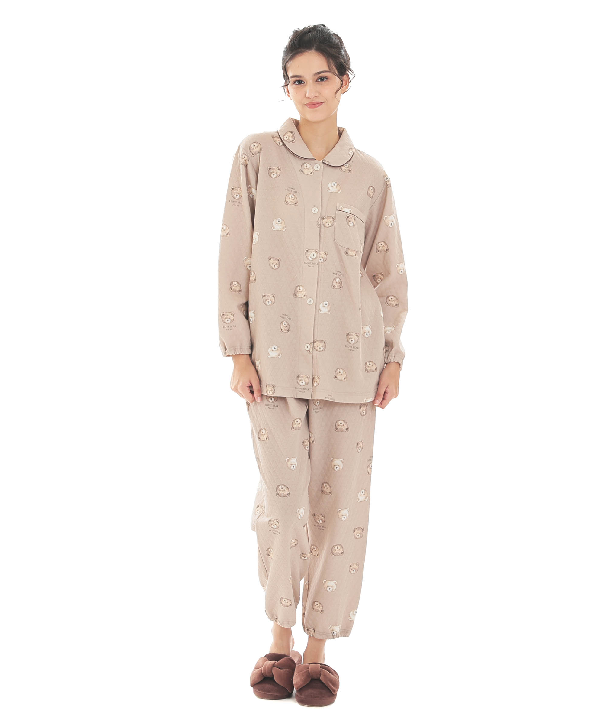 接結（綿入り）くまシャツパジャマ_パジャマ&ルームウェア-セットアップ_ベージュ_2