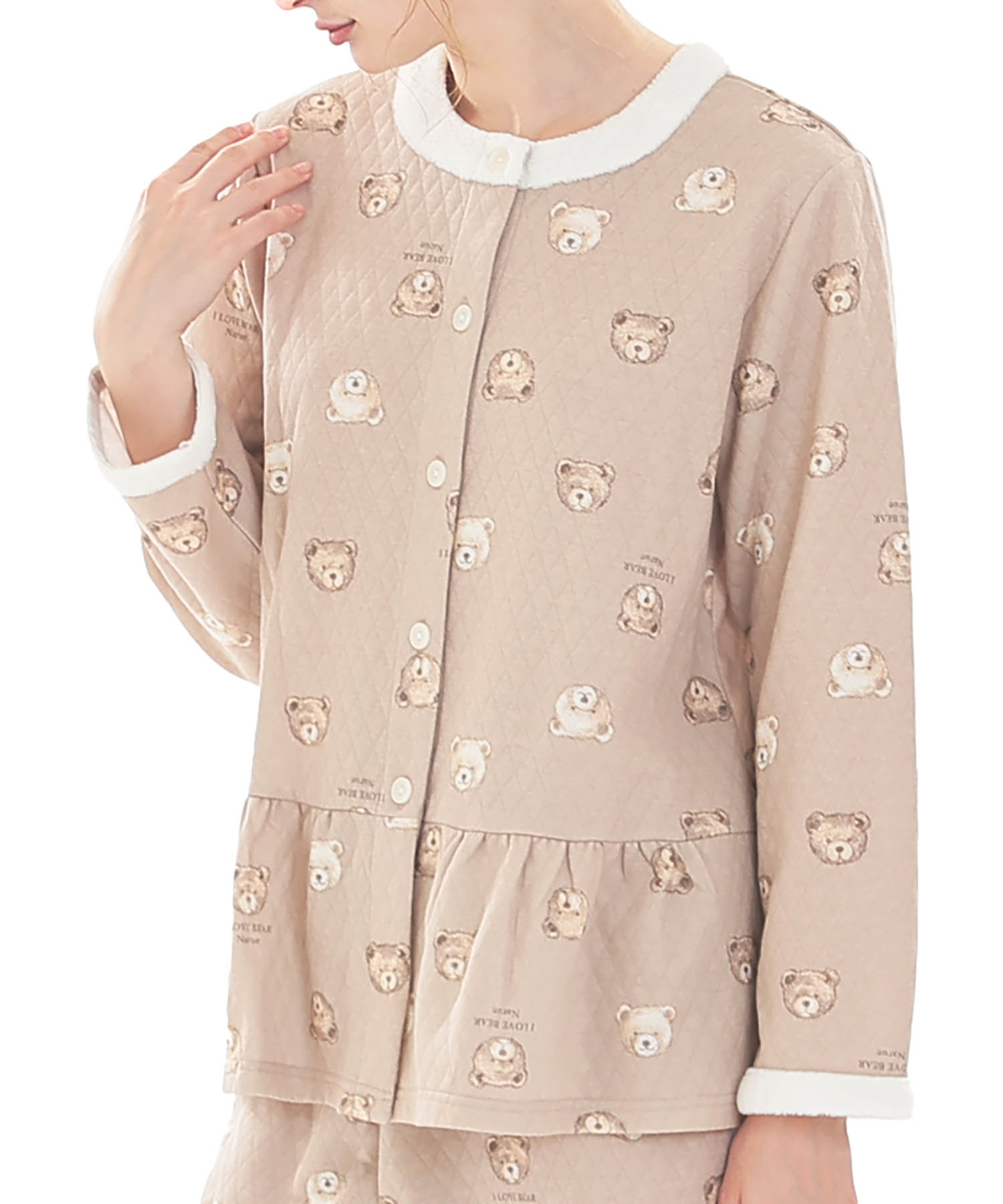 接結（綿入り）くまペプラムパジャマ_パジャマ&ルームウェア-セットアップ_ベージュ_0