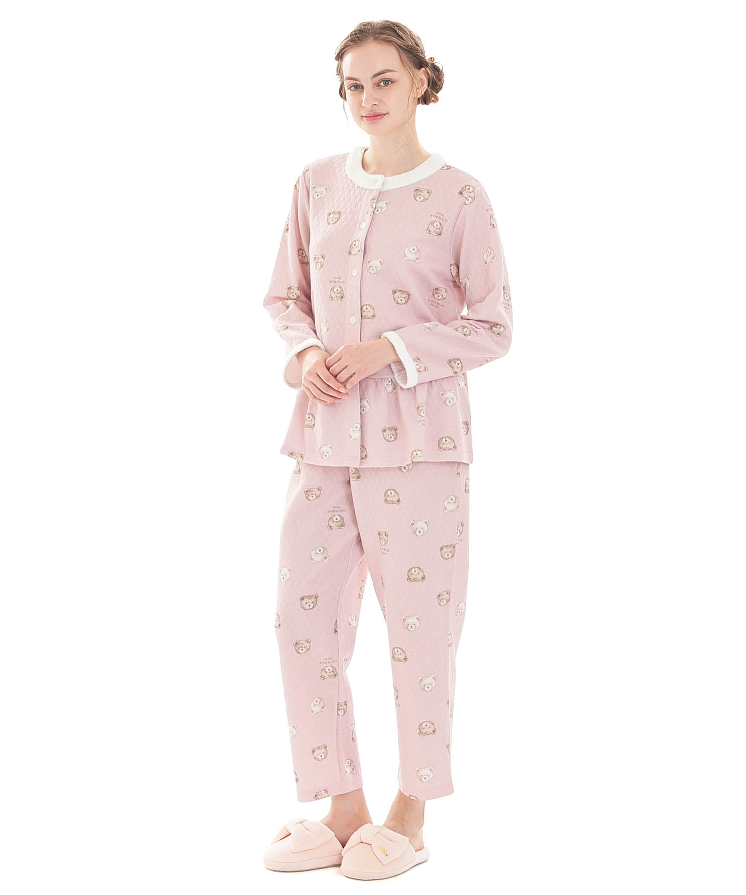 接結（綿入り）くまペプラムパジャマ_パジャマ&ルームウェア-セットアップ_ピンク_1