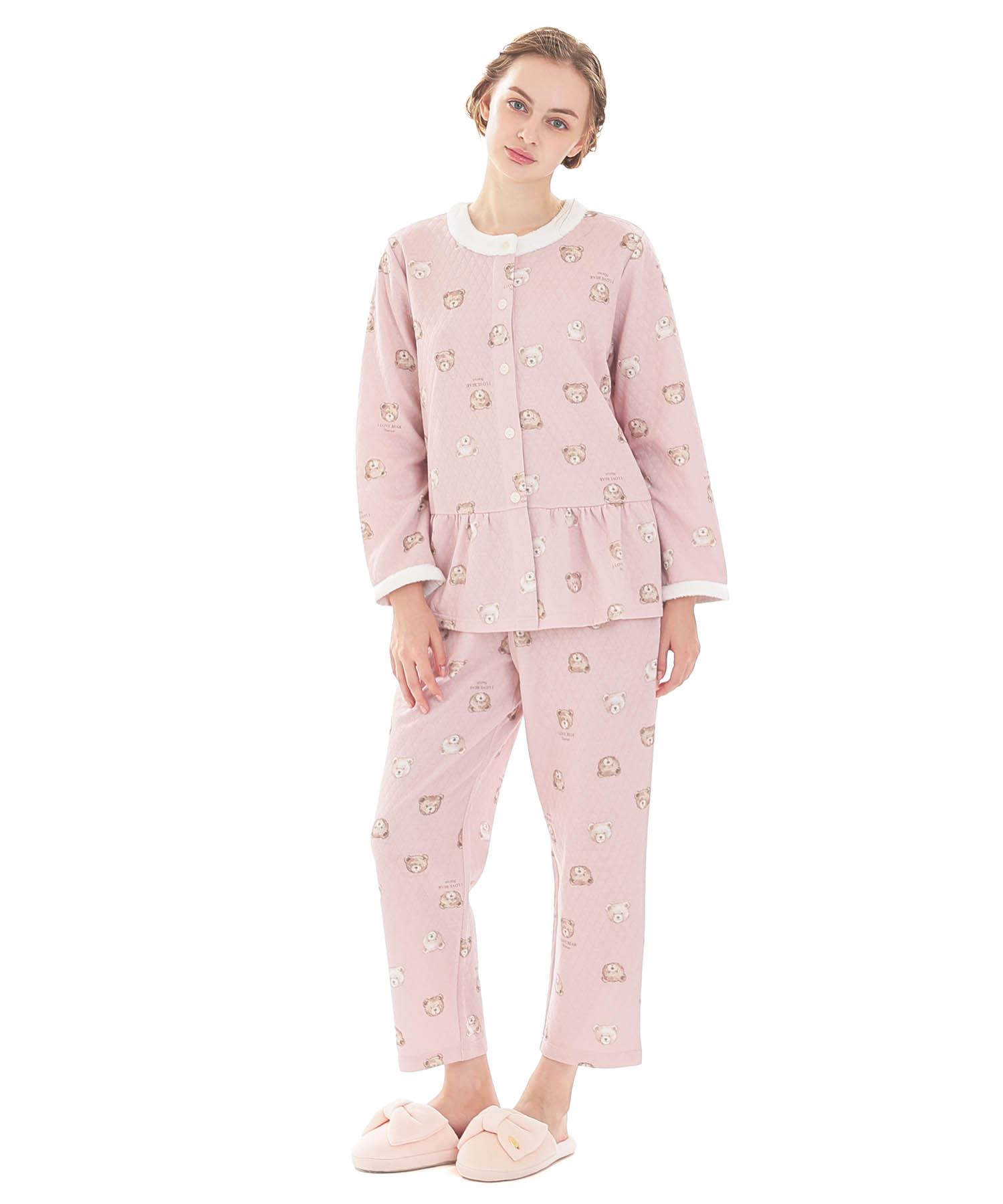 接結（綿入り）くまペプラムパジャマ_パジャマ&ルームウェア-セットアップ_ピンク_2