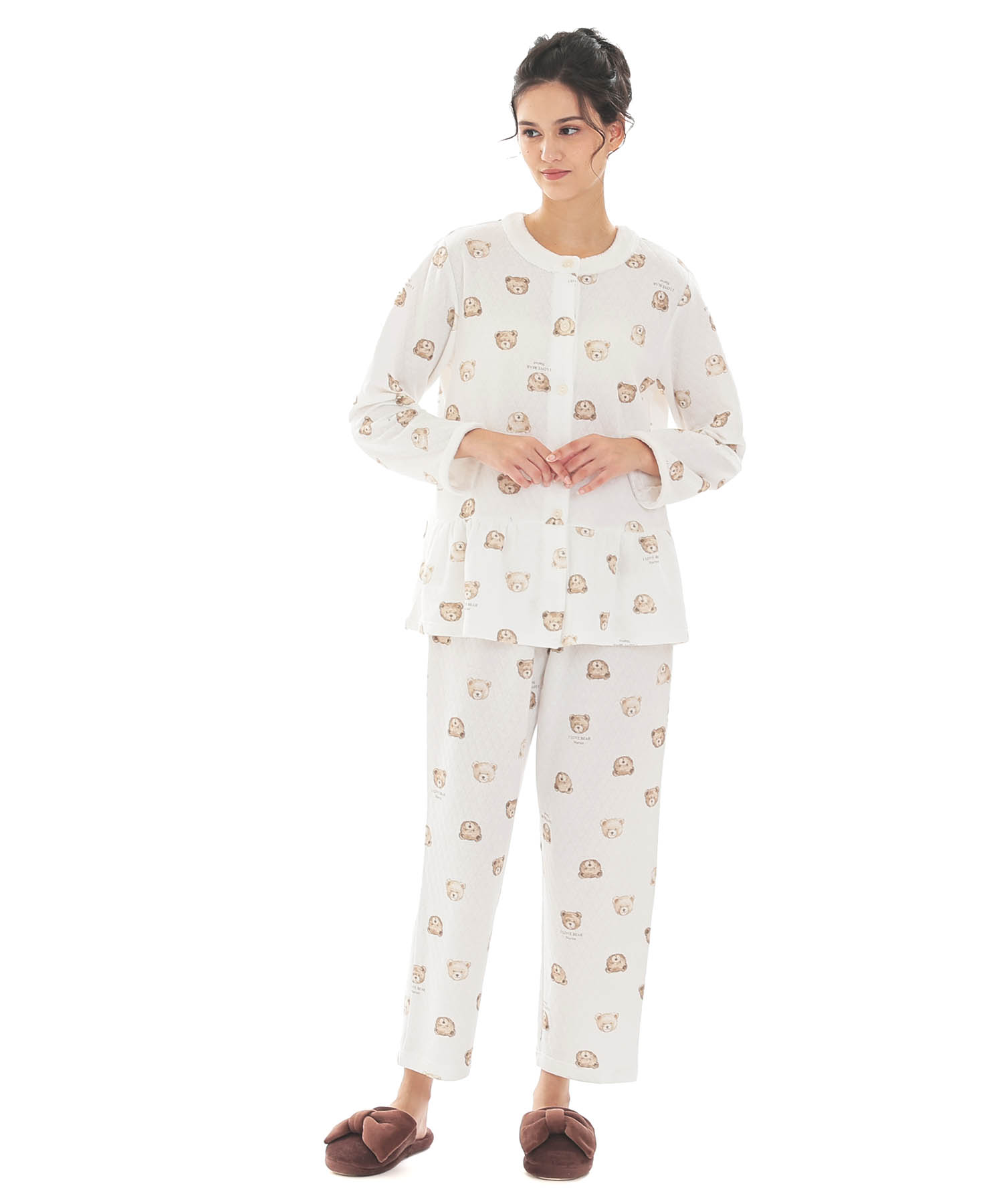 接結（綿入り）くまペプラムパジャマ_パジャマ&ルームウェア-セットアップ_ホワイト_1