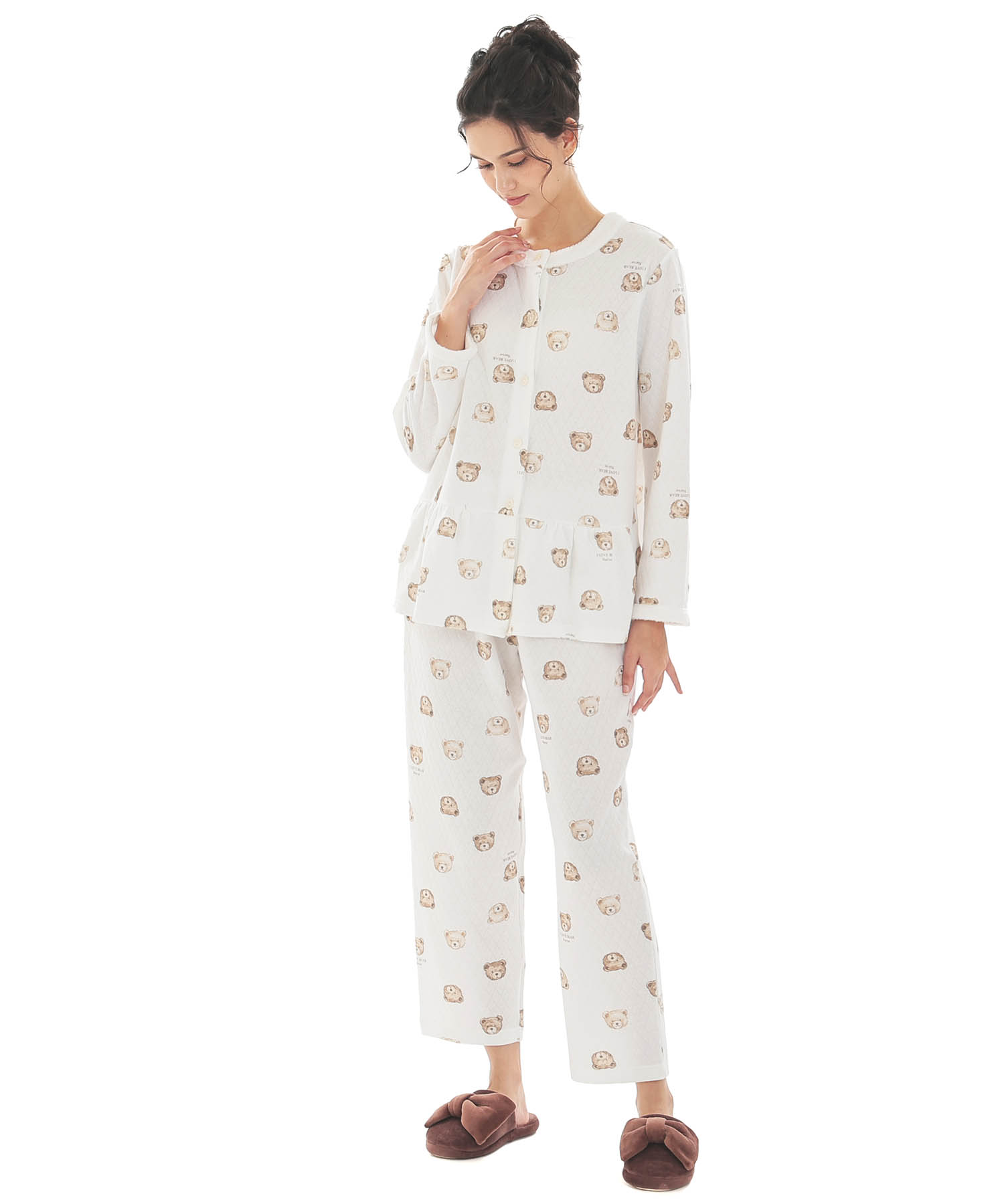 接結（綿入り）くまペプラムパジャマ_パジャマ&ルームウェア-セットアップ_ホワイト_2