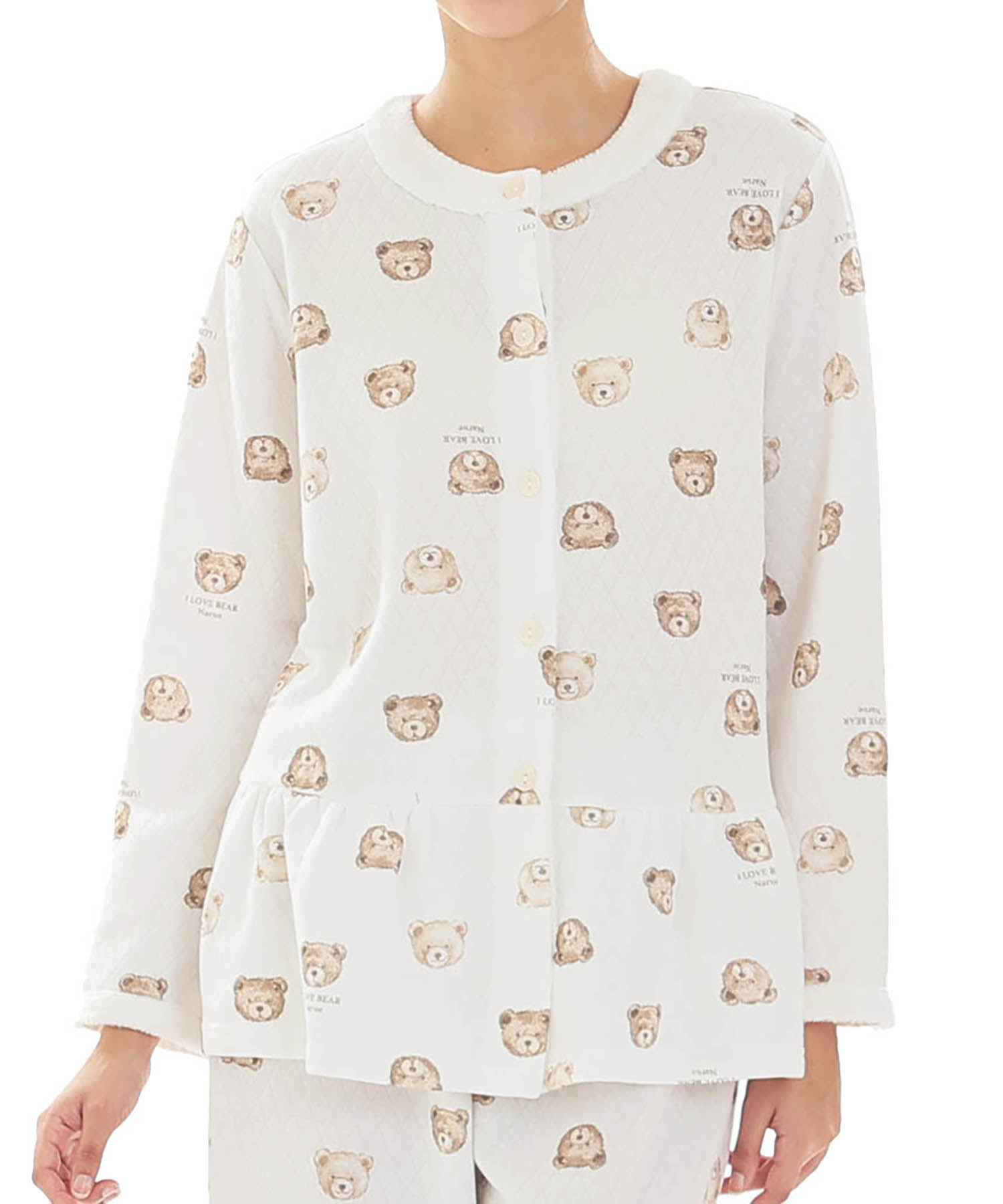 接結（綿入り）くまペプラムパジャマ_パジャマ&ルームウェア-セットアップ_ホワイト_0