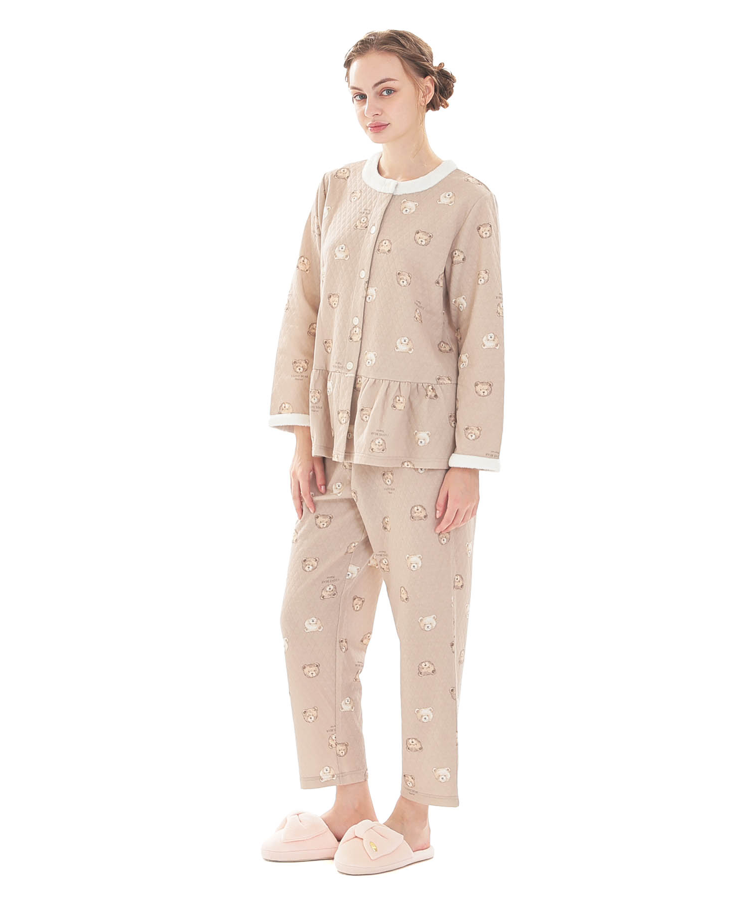 接結（綿入り）くまペプラムパジャマ_パジャマ&ルームウェア-セットアップ_ベージュ_1