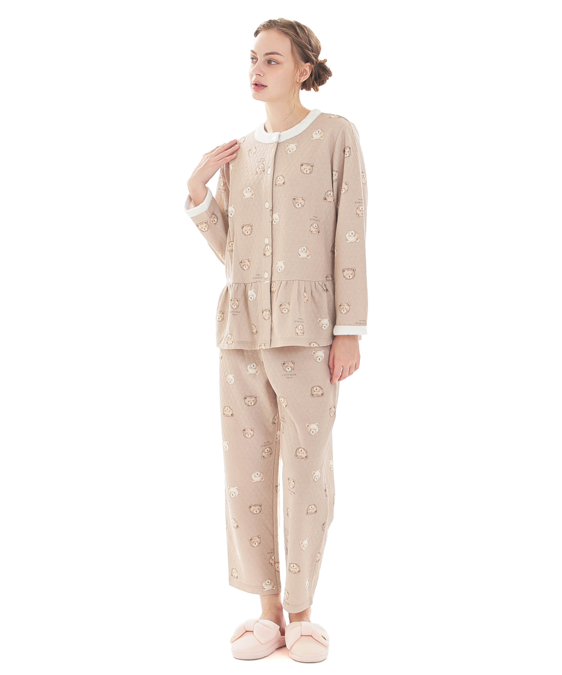 接結（綿入り）くまペプラムパジャマ_パジャマ&ルームウェア-セットアップ_ベージュ_2