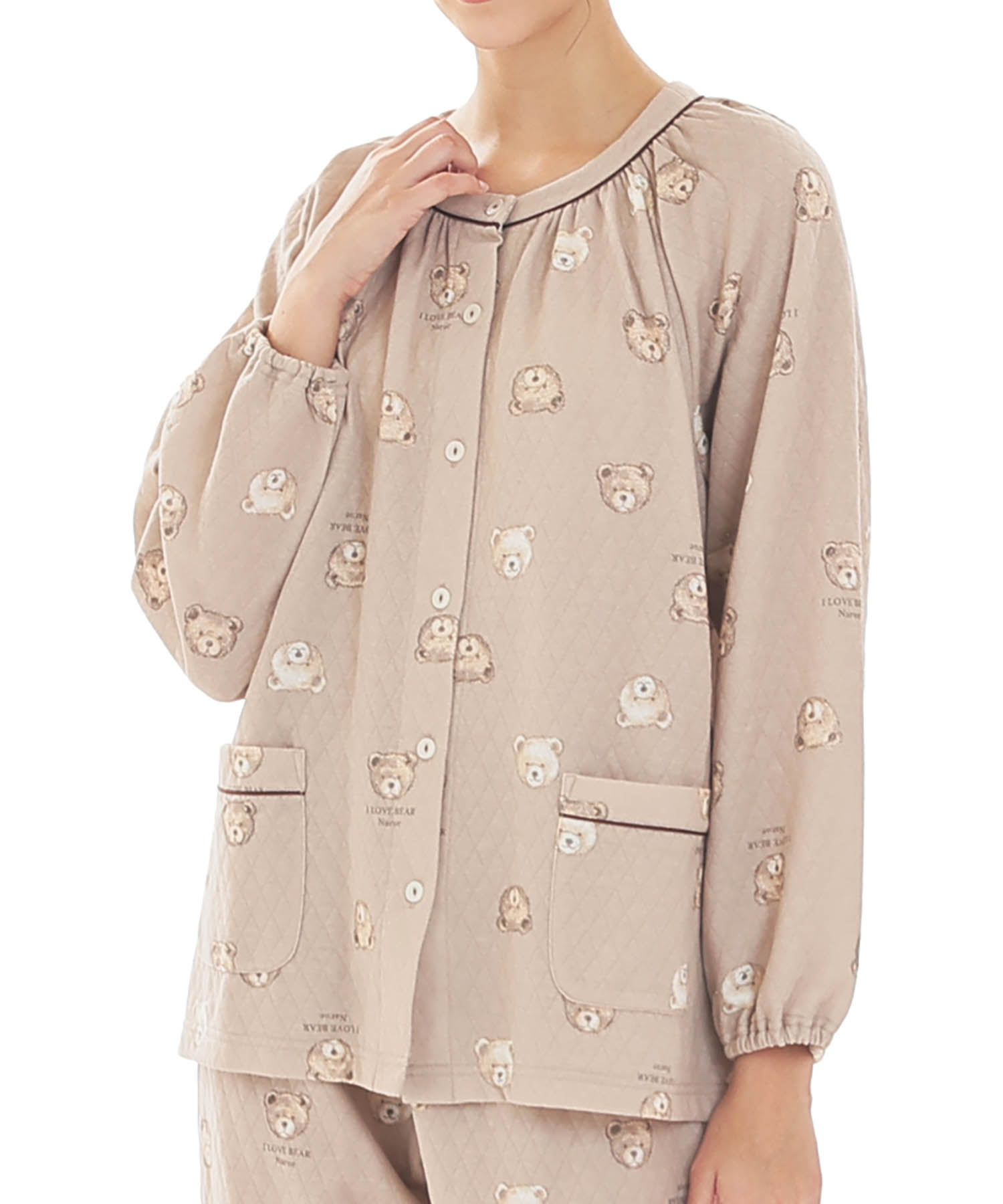 接結（綿入り）くまパジャマ_パジャマ&ルームウェア-セットアップ_ベージュ_0