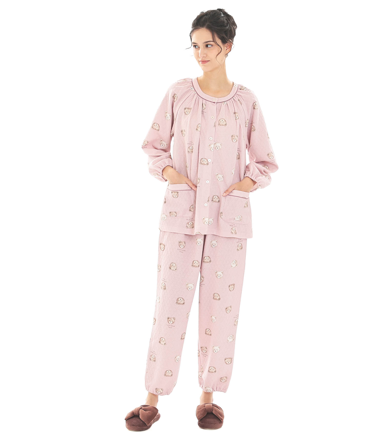 接結（綿入り）くまパジャマ_パジャマ&ルームウェア-セットアップ_ピンク_1