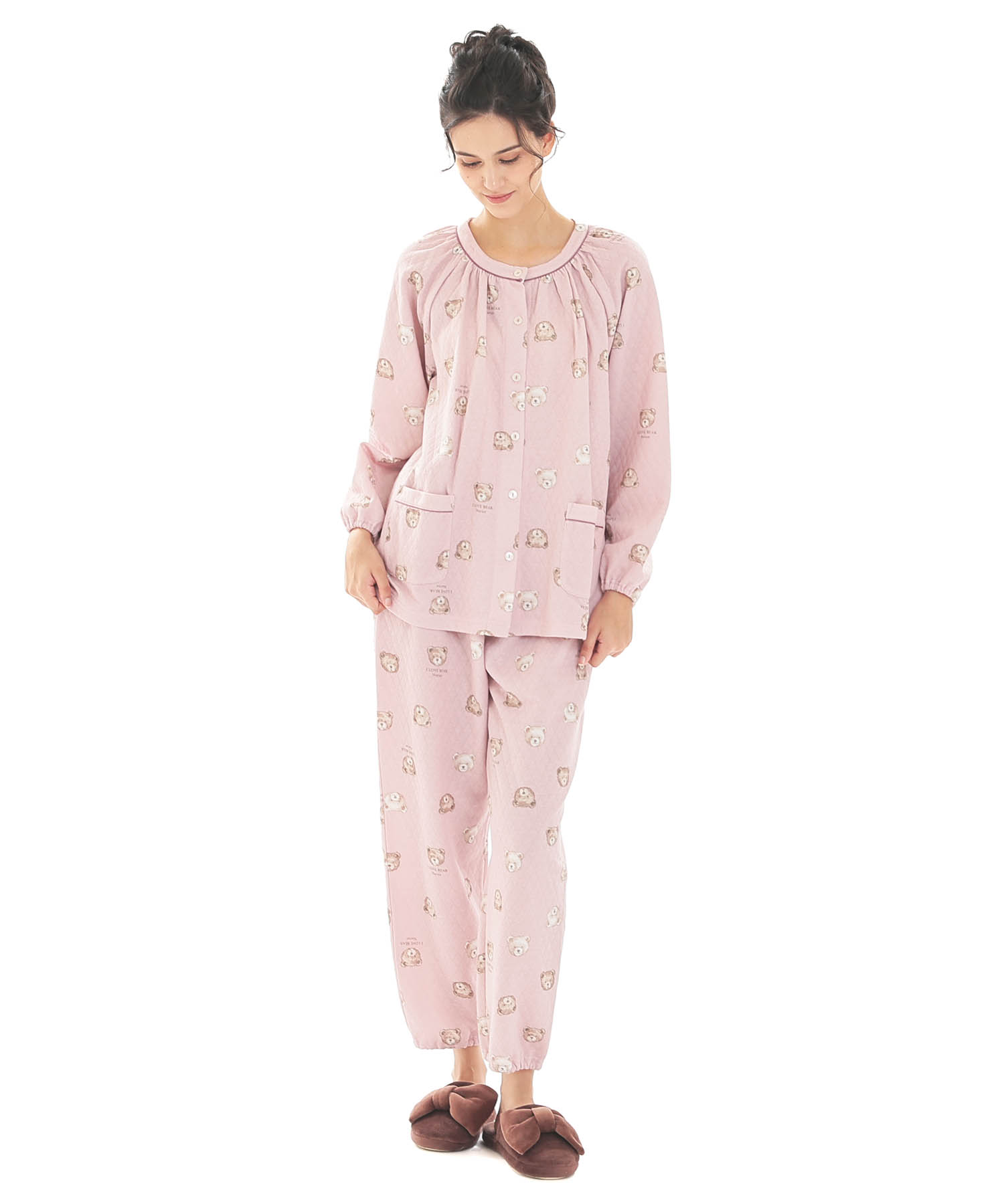 接結（綿入り）くまパジャマ_パジャマ&ルームウェア-セットアップ_ピンク_2