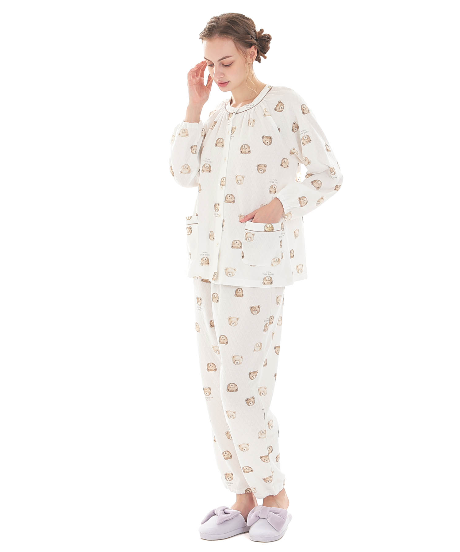 接結（綿入り）くまパジャマ_パジャマ&ルームウェア-セットアップ_ホワイト_1