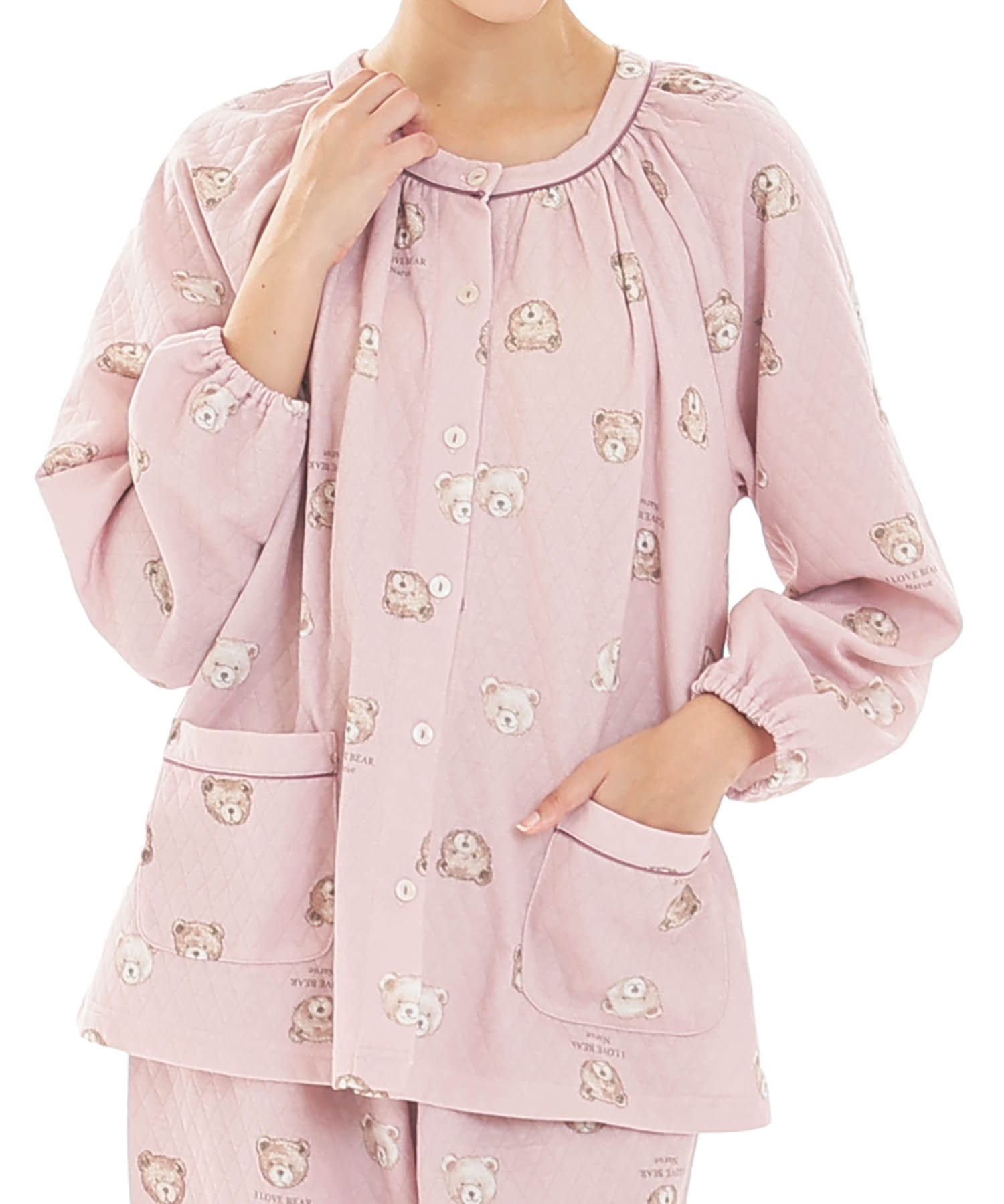 接結（綿入り）くまパジャマ_パジャマ&ルームウェア-セットアップ_ピンク_0