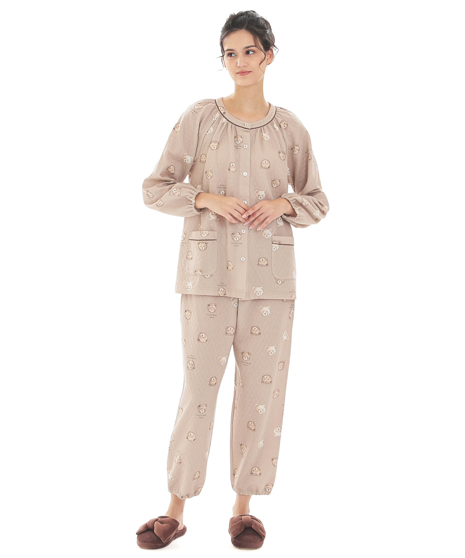 接結（綿入り）くまパジャマ_パジャマ&ルームウェア-セットアップ_ベージュ_1