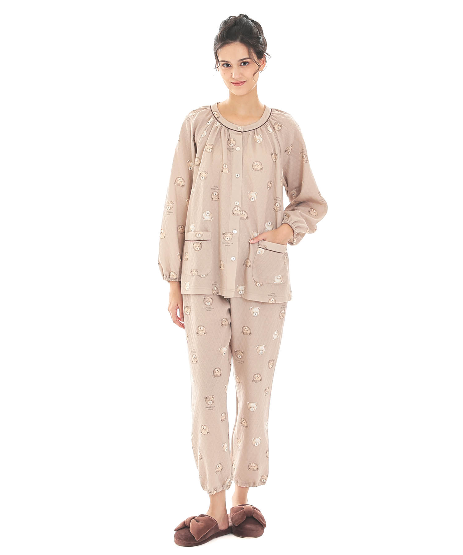 接結（綿入り）くまパジャマ_パジャマ&ルームウェア-セットアップ_ベージュ_2