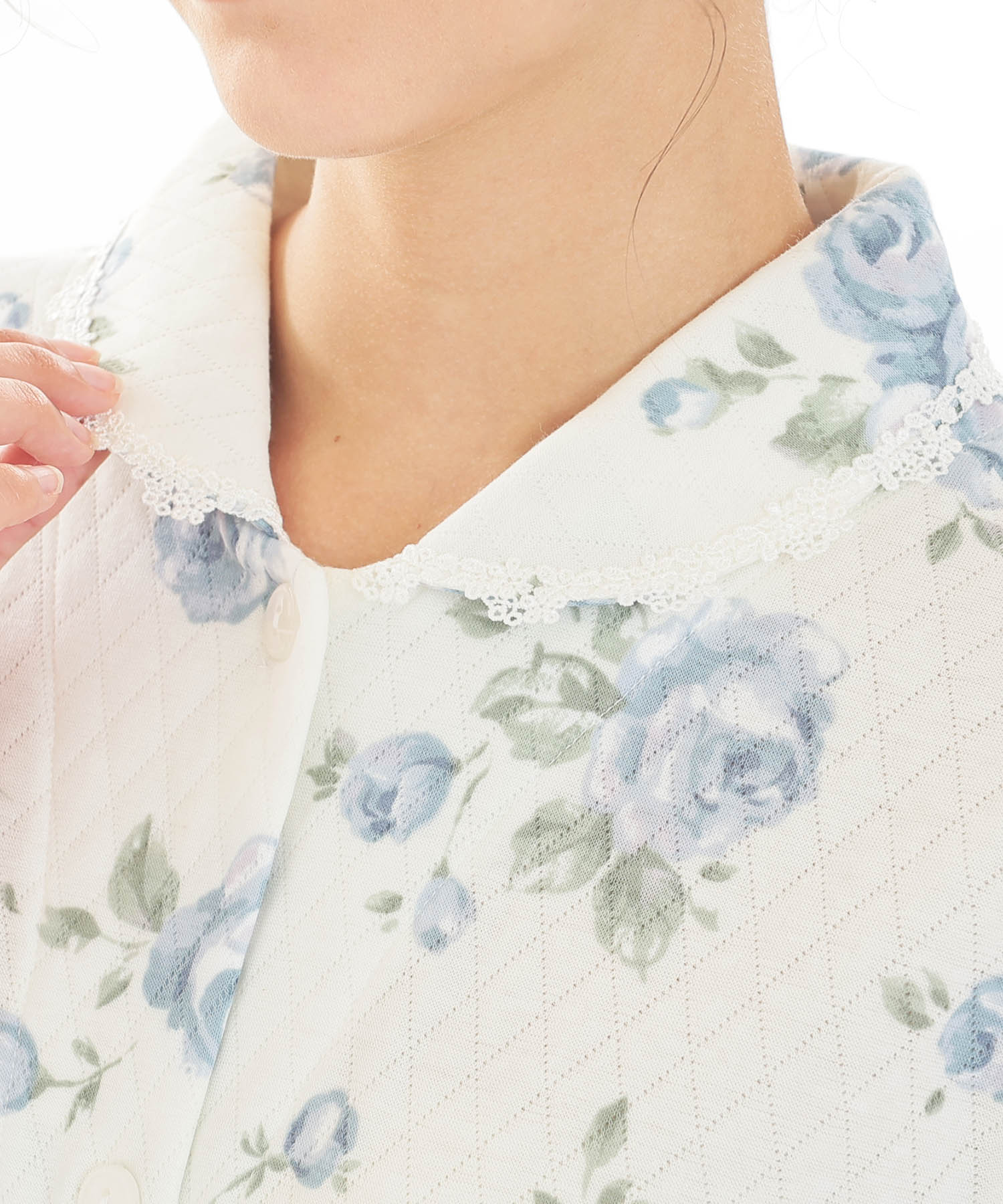 接結（綿入り）ローズシャツパジャマ_パジャマ&ルームウェア-セットアップ_ブルー_3