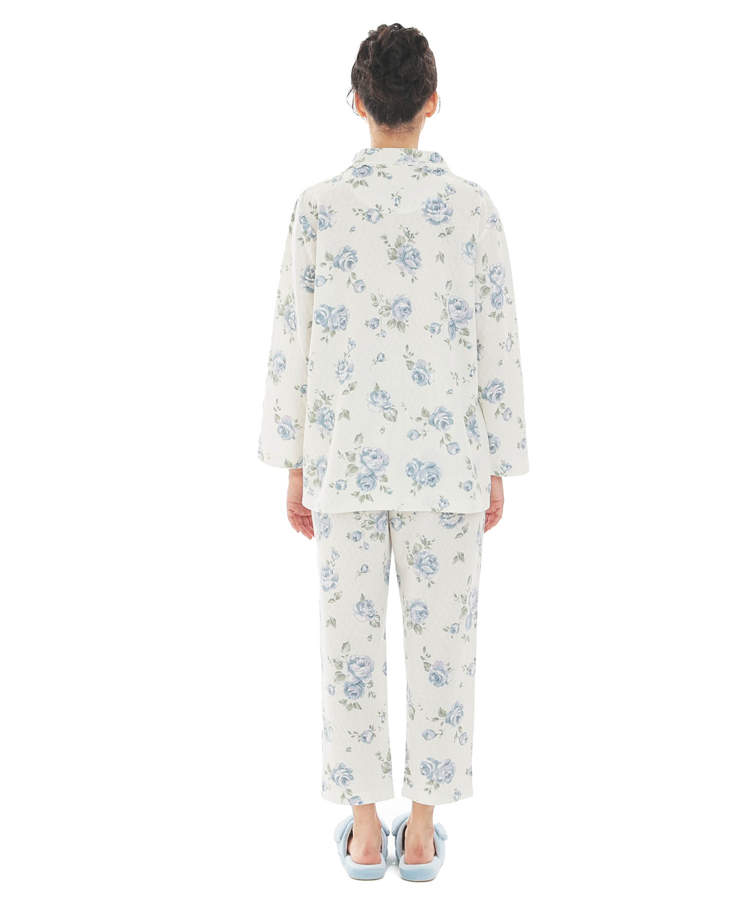 接結（綿入り）ローズシャツパジャマ_パジャマ&ルームウェア-セットアップ_ブルー_6