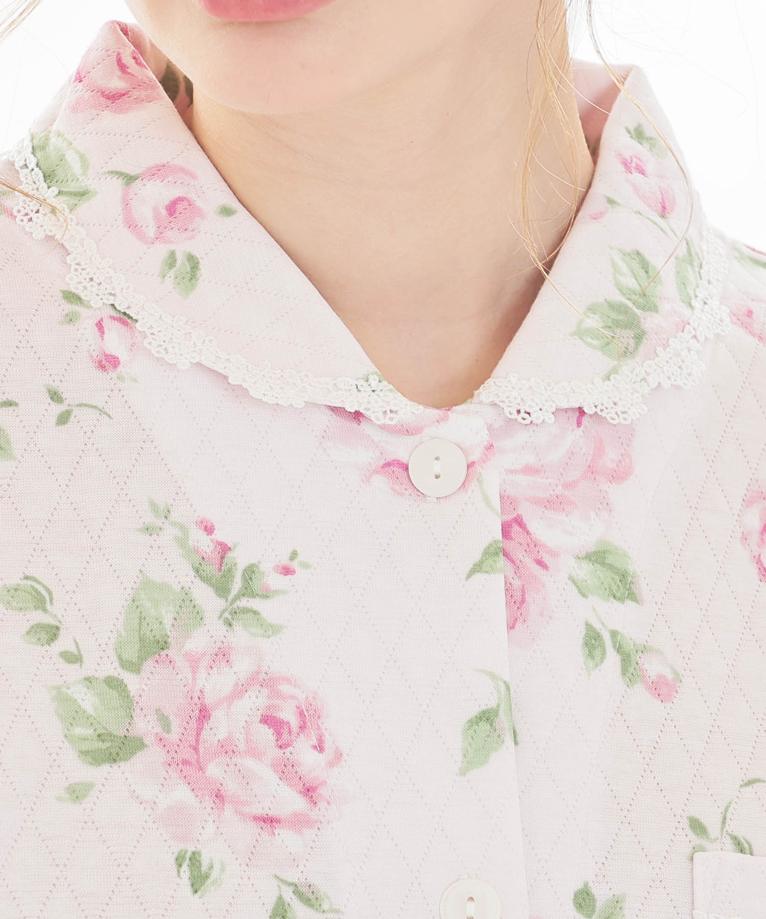 接結（綿入り）ローズシャツパジャマ_パジャマ&ルームウェア-セットアップ_ピンク_3