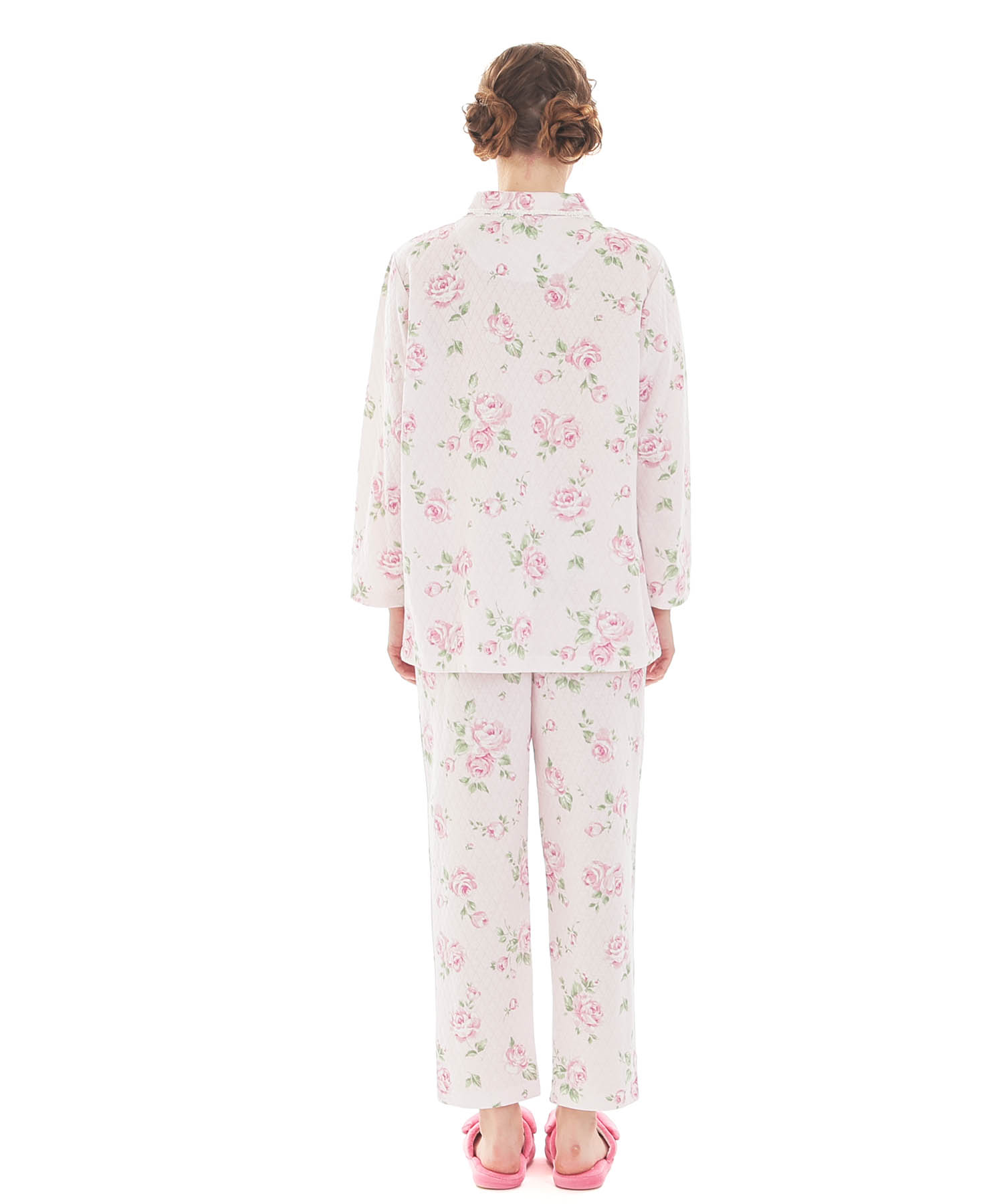 接結（綿入り）ローズシャツパジャマ_パジャマ&ルームウェア-セットアップ_ピンク_6