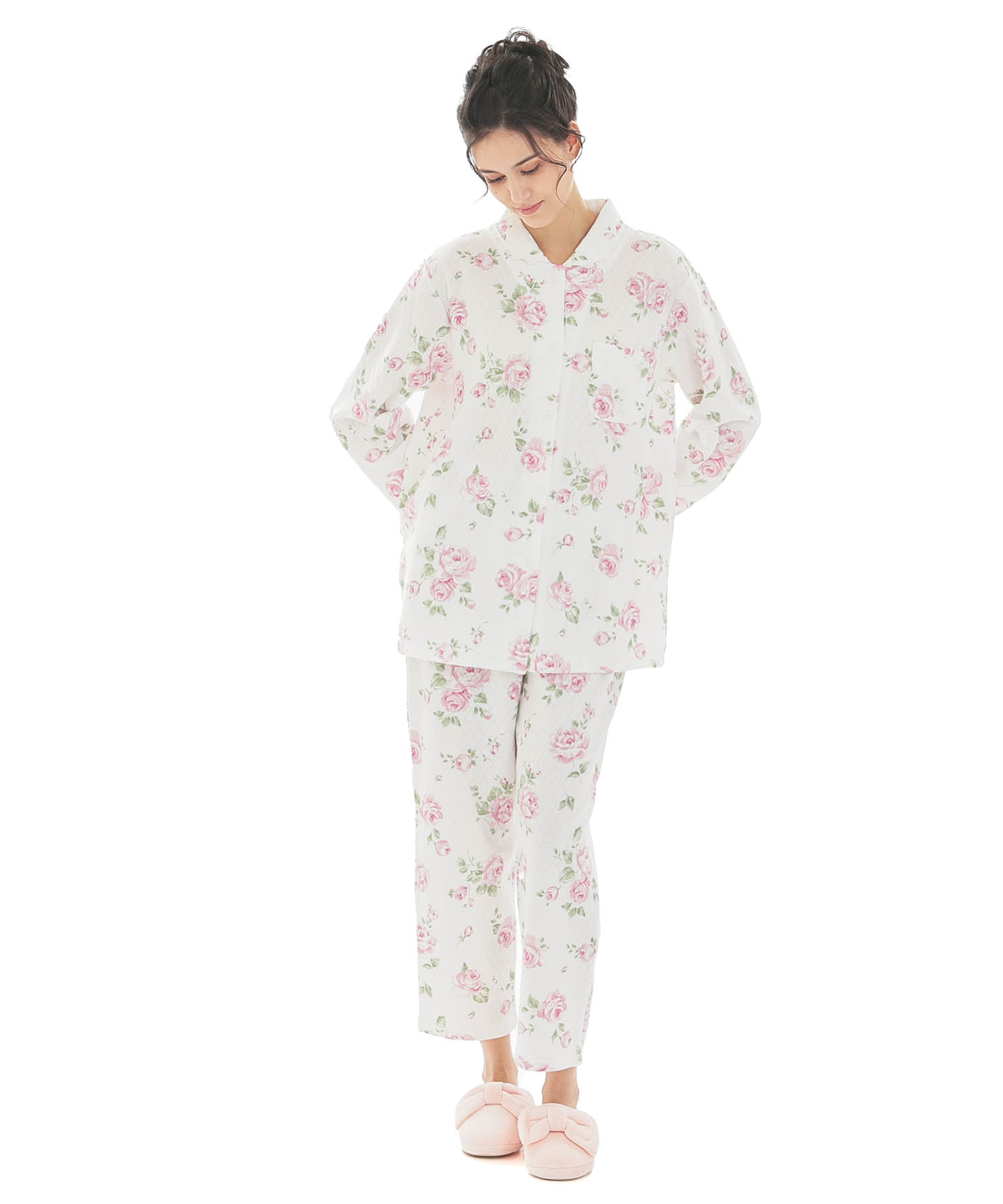 接結（綿入り）ローズシャツパジャマ_パジャマ&ルームウェア-セットアップ_ホワイト_2