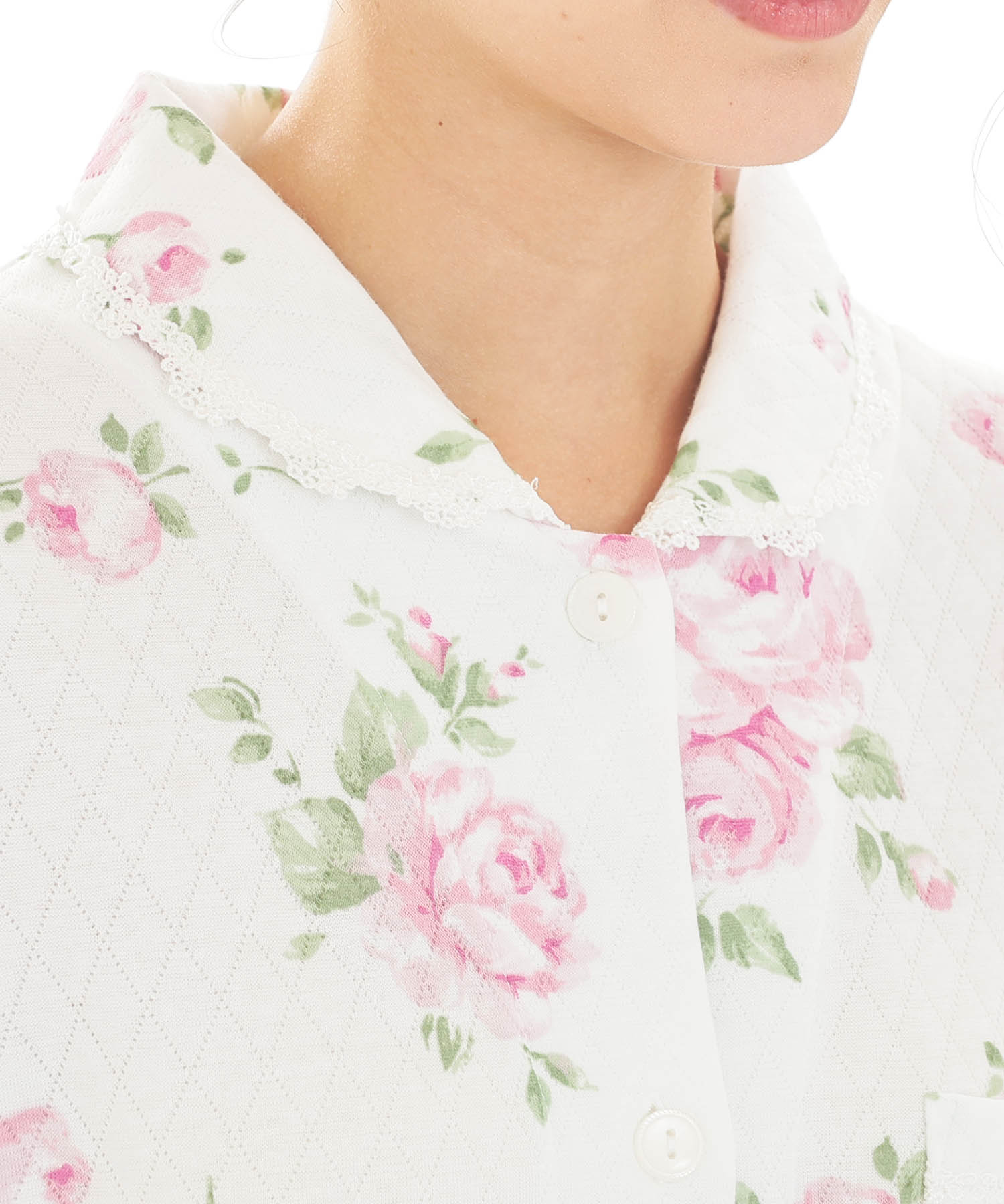 接結（綿入り）ローズシャツパジャマ_パジャマ&ルームウェア-セットアップ_ホワイト_3