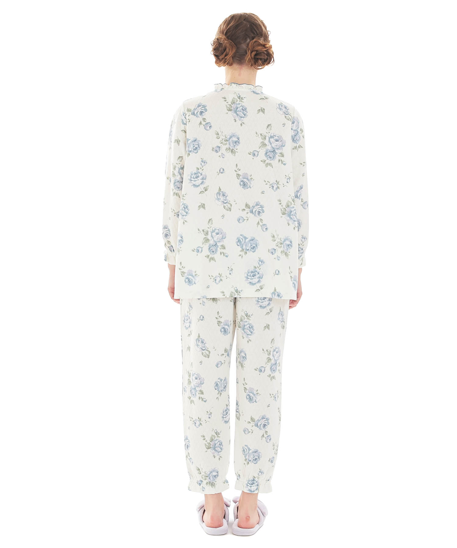 接結（綿入り）ローズフリルパジャマ_パジャマ&ルームウェア-セットアップ_ブルー_7