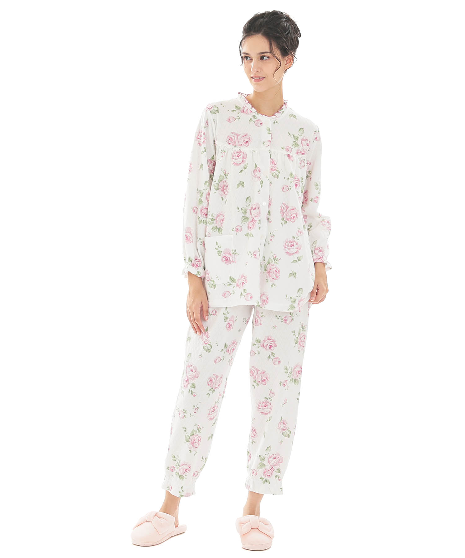 接結（綿入り）ローズフリルパジャマ_パジャマ&ルームウェア-セットアップ_ホワイト_1