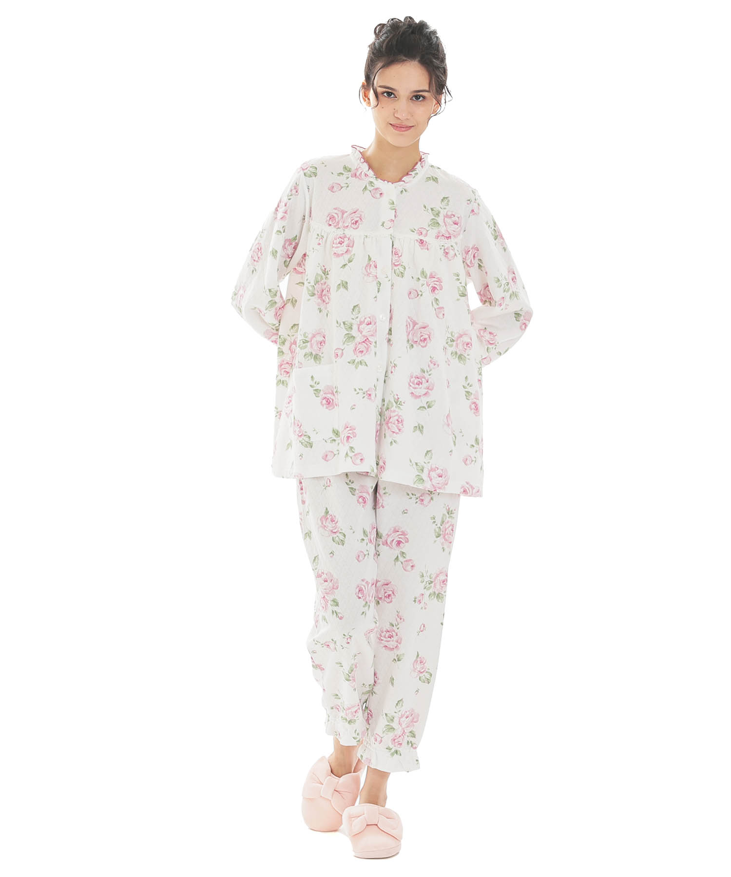 接結（綿入り）ローズフリルパジャマ_パジャマ&ルームウェア-セットアップ_ホワイト_2