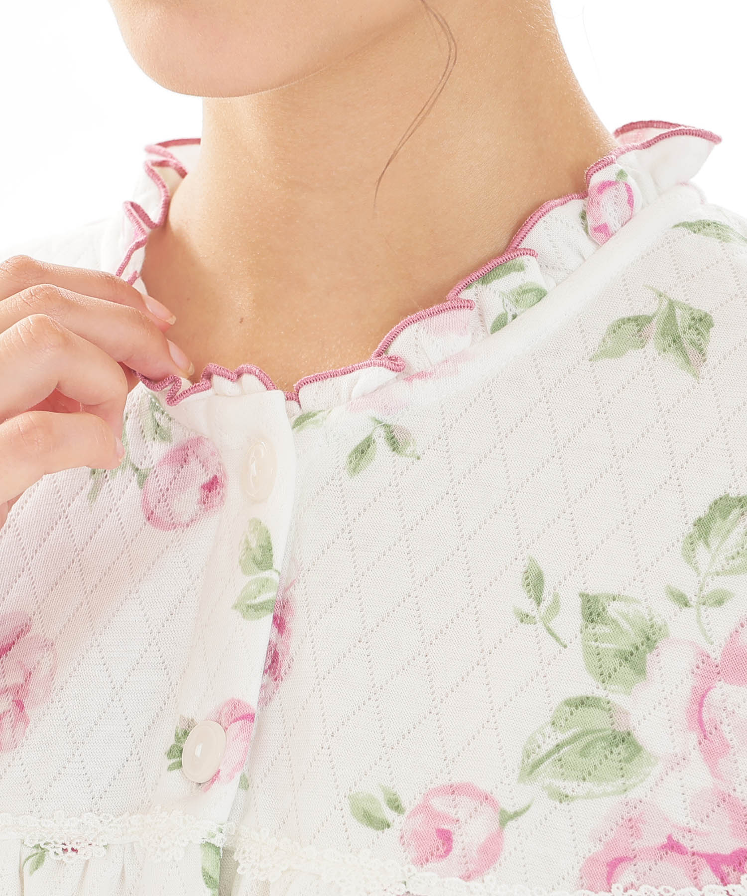 接結（綿入り）ローズフリルパジャマ_パジャマ&ルームウェア-セットアップ_ホワイト_3
