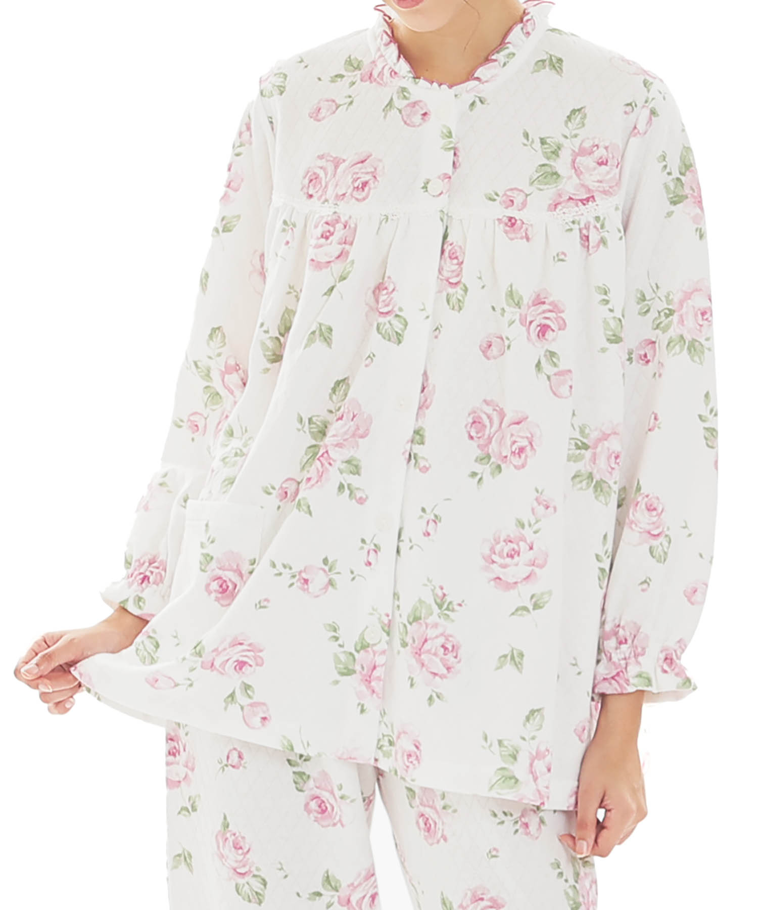 接結（綿入り）ローズフリルパジャマ_パジャマ&ルームウェア-セットアップ_ホワイト_0