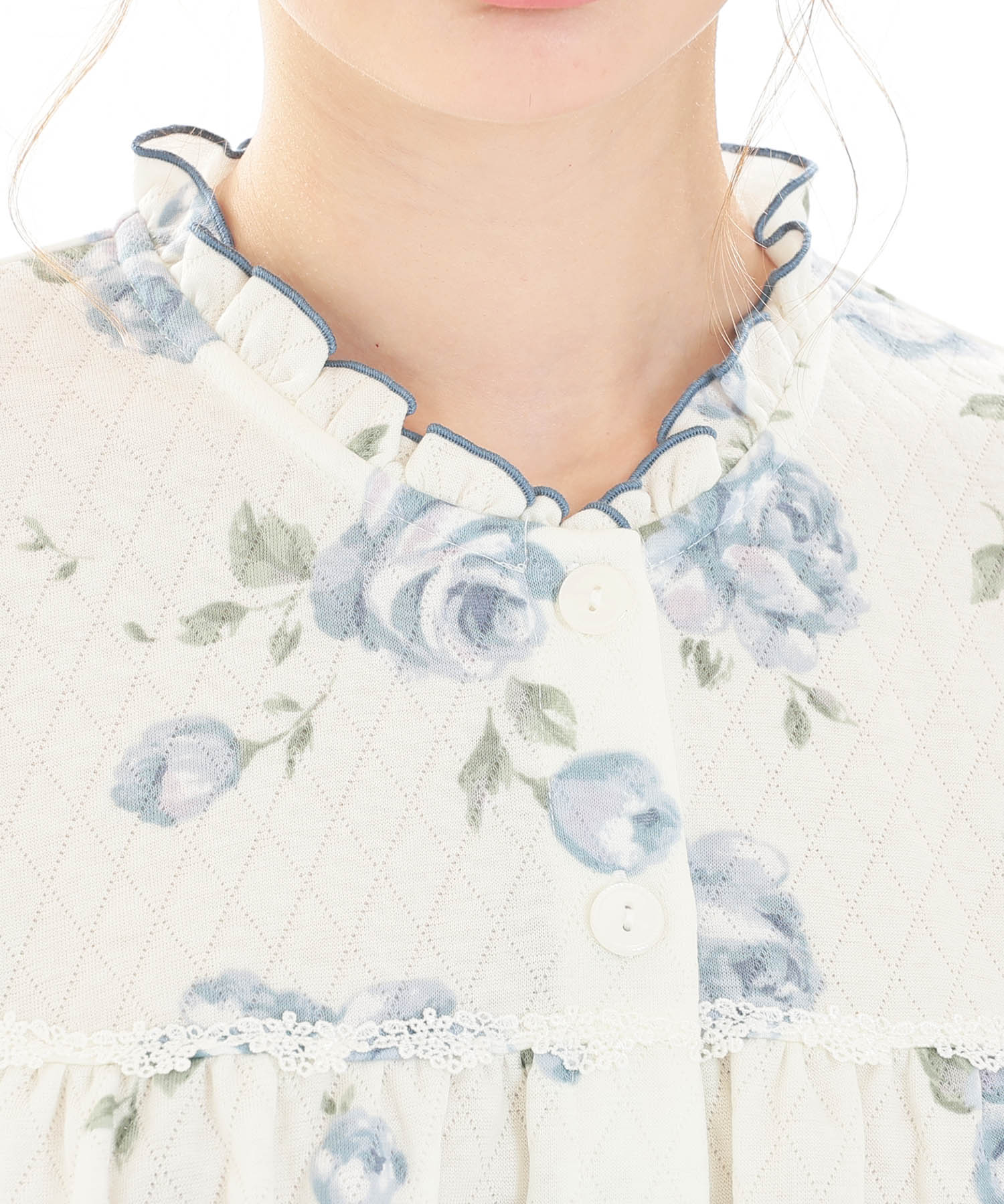 接結（綿入り）ローズフリルパジャマ_パジャマ&ルームウェア-セットアップ_ブルー_3