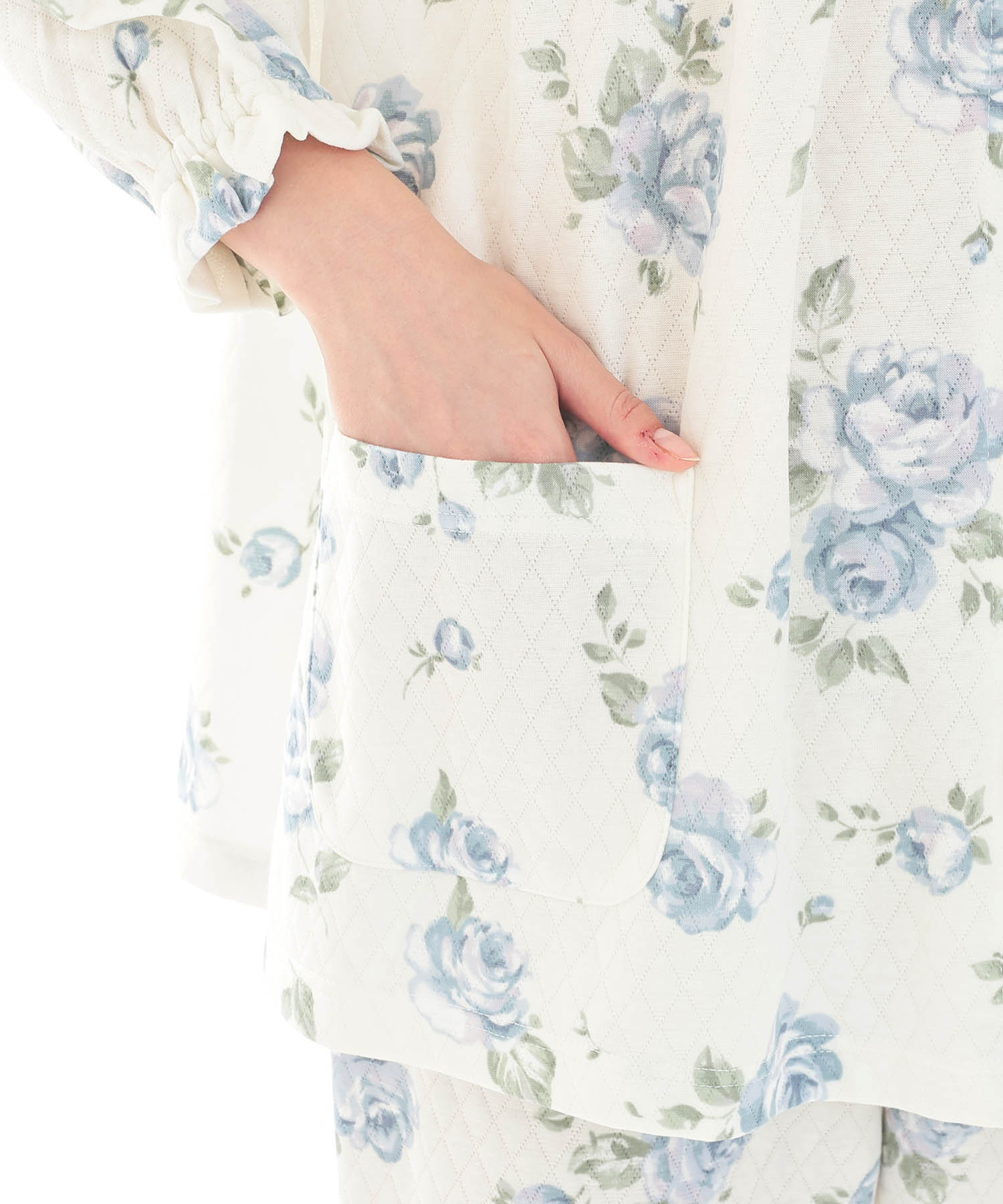 接結（綿入り）ローズフリルパジャマ_パジャマ&ルームウェア-セットアップ_ブルー_5