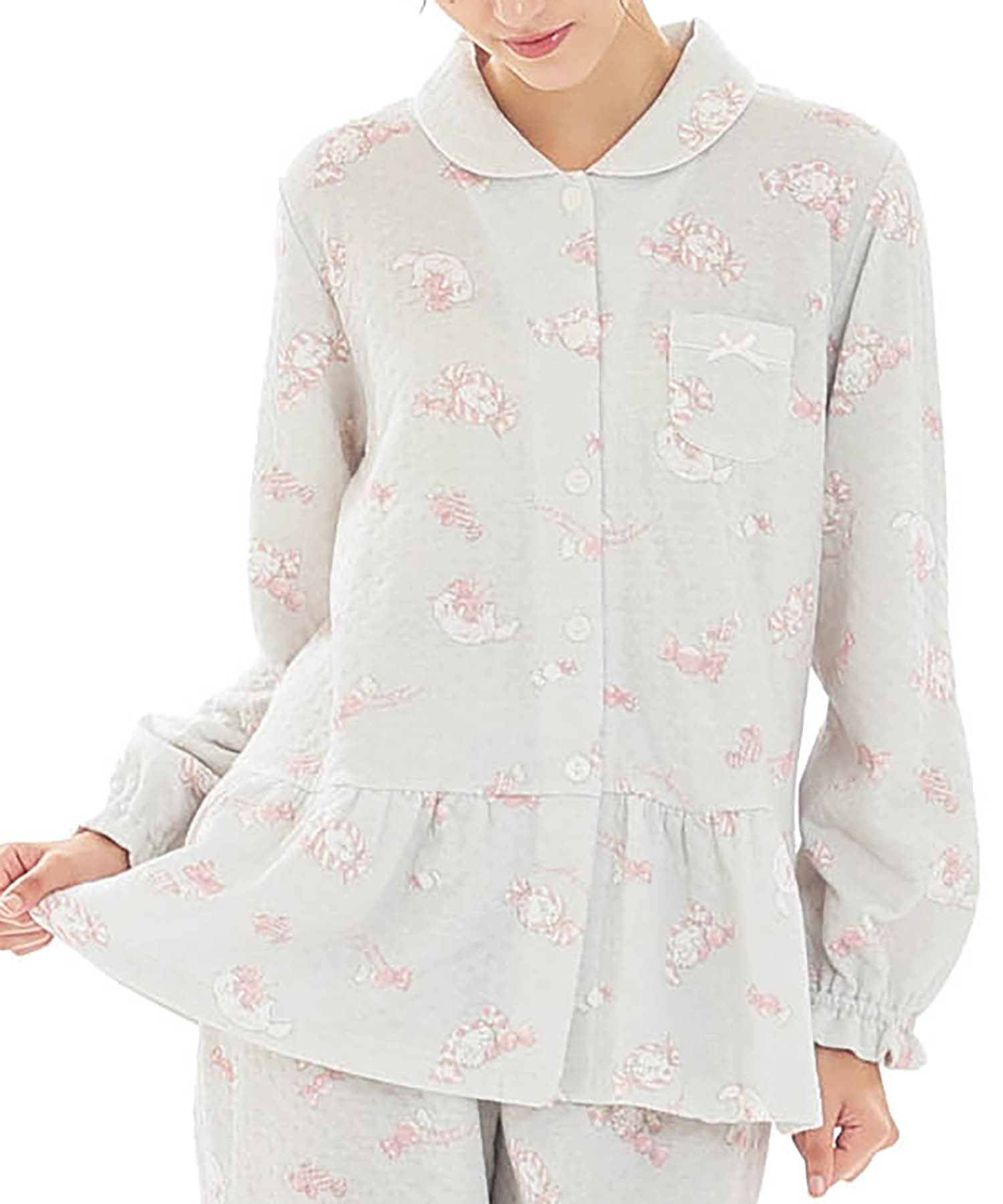 接結（綿入り）ボンボンキャットシャツパジャマ_パジャマ&ルームウェア-セットアップ_グレー_0