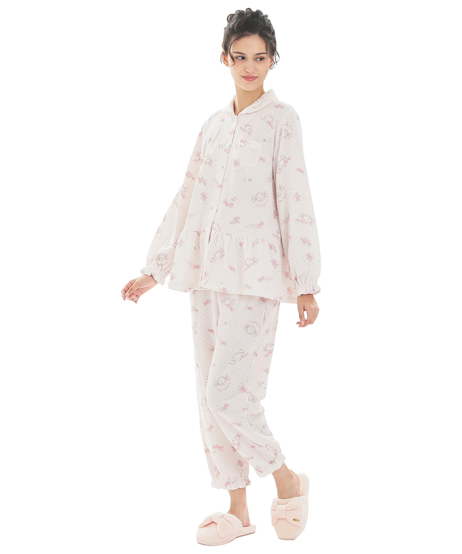 接結（綿入り）ボンボンキャットシャツパジャマ_パジャマ&ルームウェア-セットアップ_ピンク_2