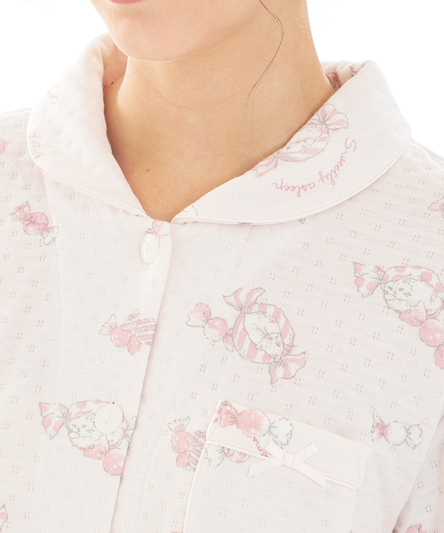 接結（綿入り）ボンボンキャットシャツパジャマ_パジャマ&ルームウェア-セットアップ_ピンク_3