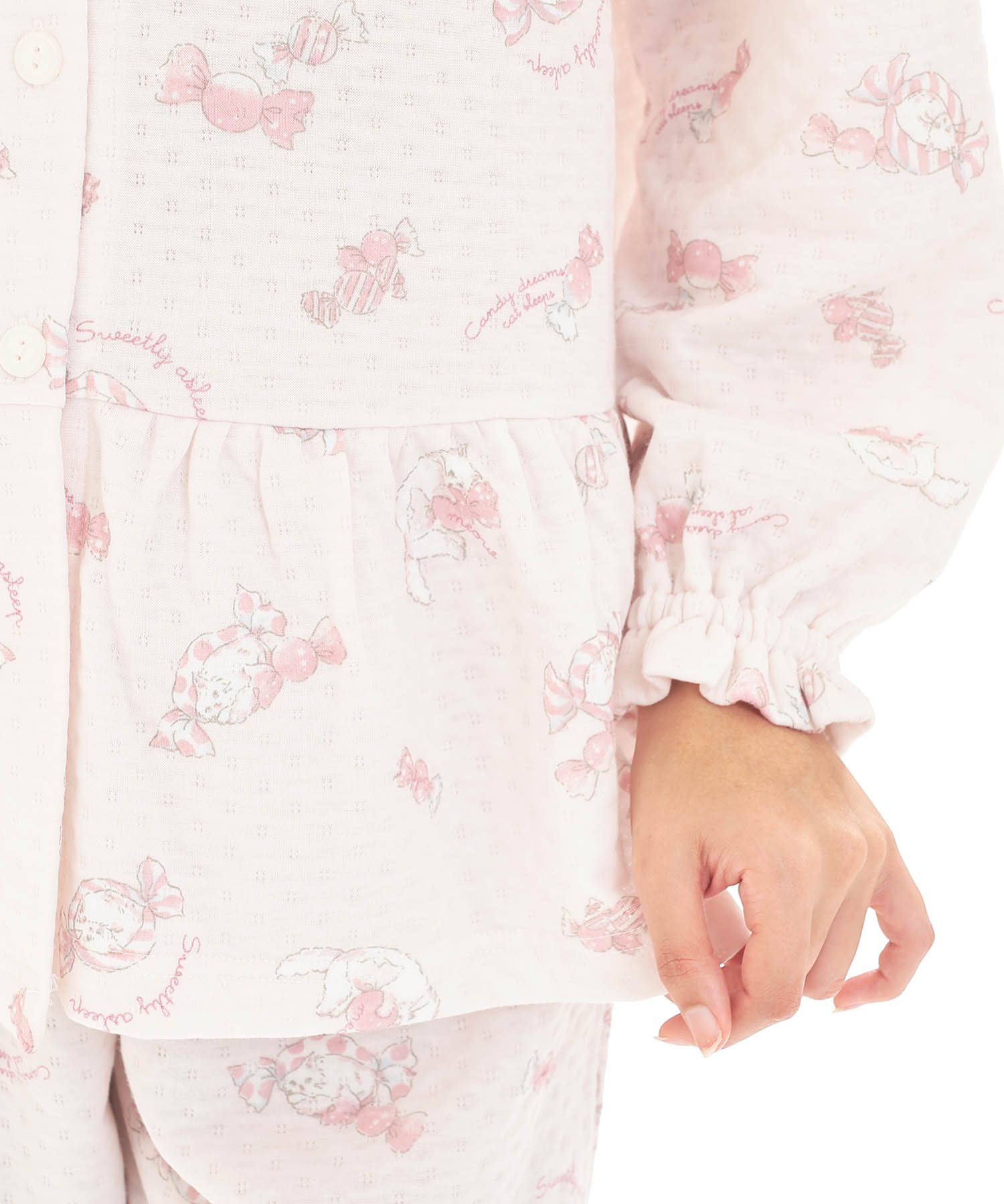 接結（綿入り）ボンボンキャットシャツパジャマ_パジャマ&ルームウェア-セットアップ_ピンク_5