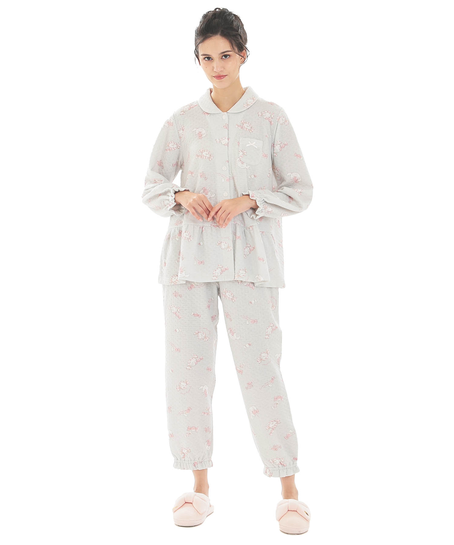 接結（綿入り）ボンボンキャットシャツパジャマ_パジャマ&ルームウェア-セットアップ_グレー_2