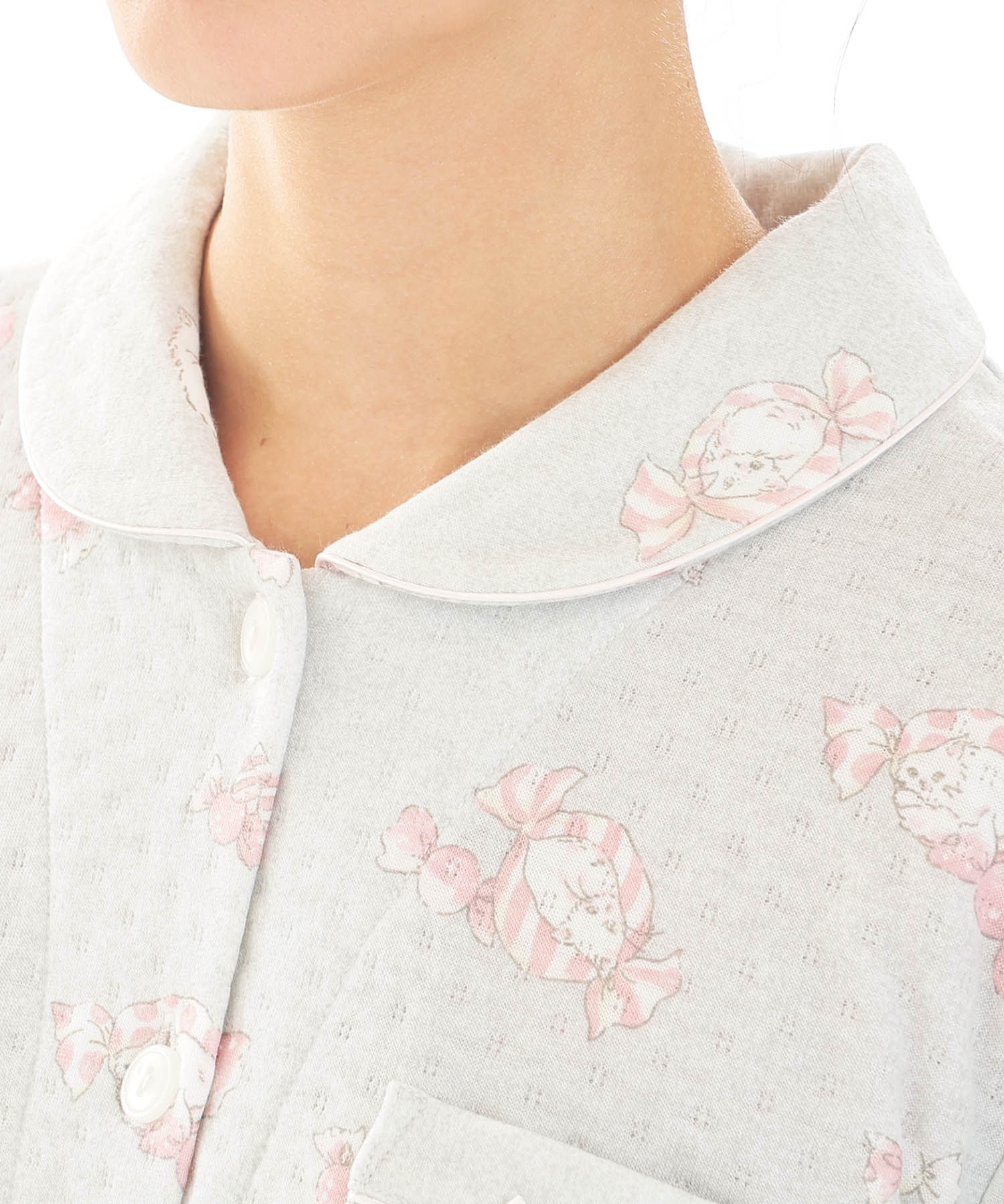 接結（綿入り）ボンボンキャットシャツパジャマ_パジャマ&ルームウェア-セットアップ_グレー_3