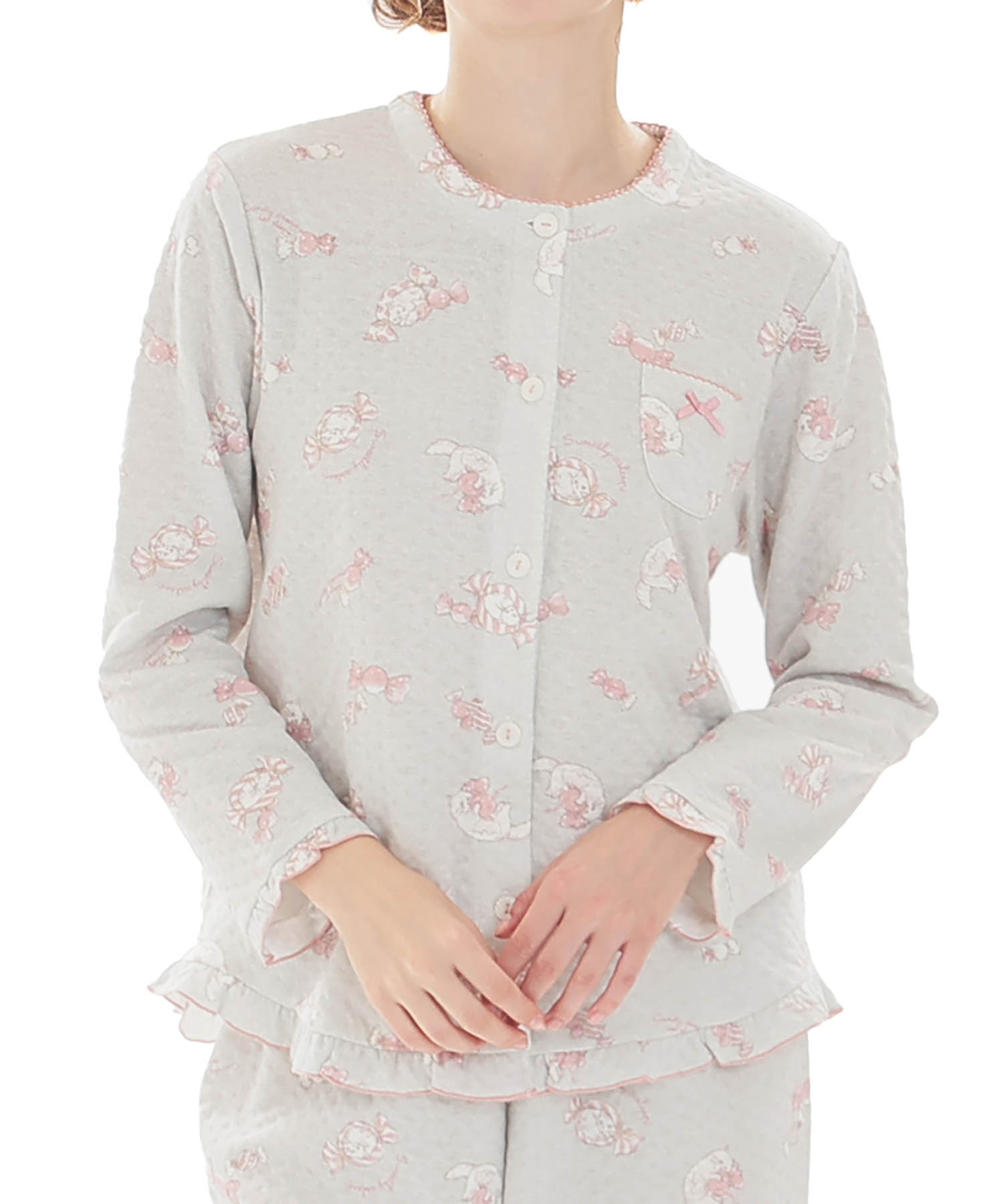 接結（綿入り）ボンボンキャットフリルパジャマ