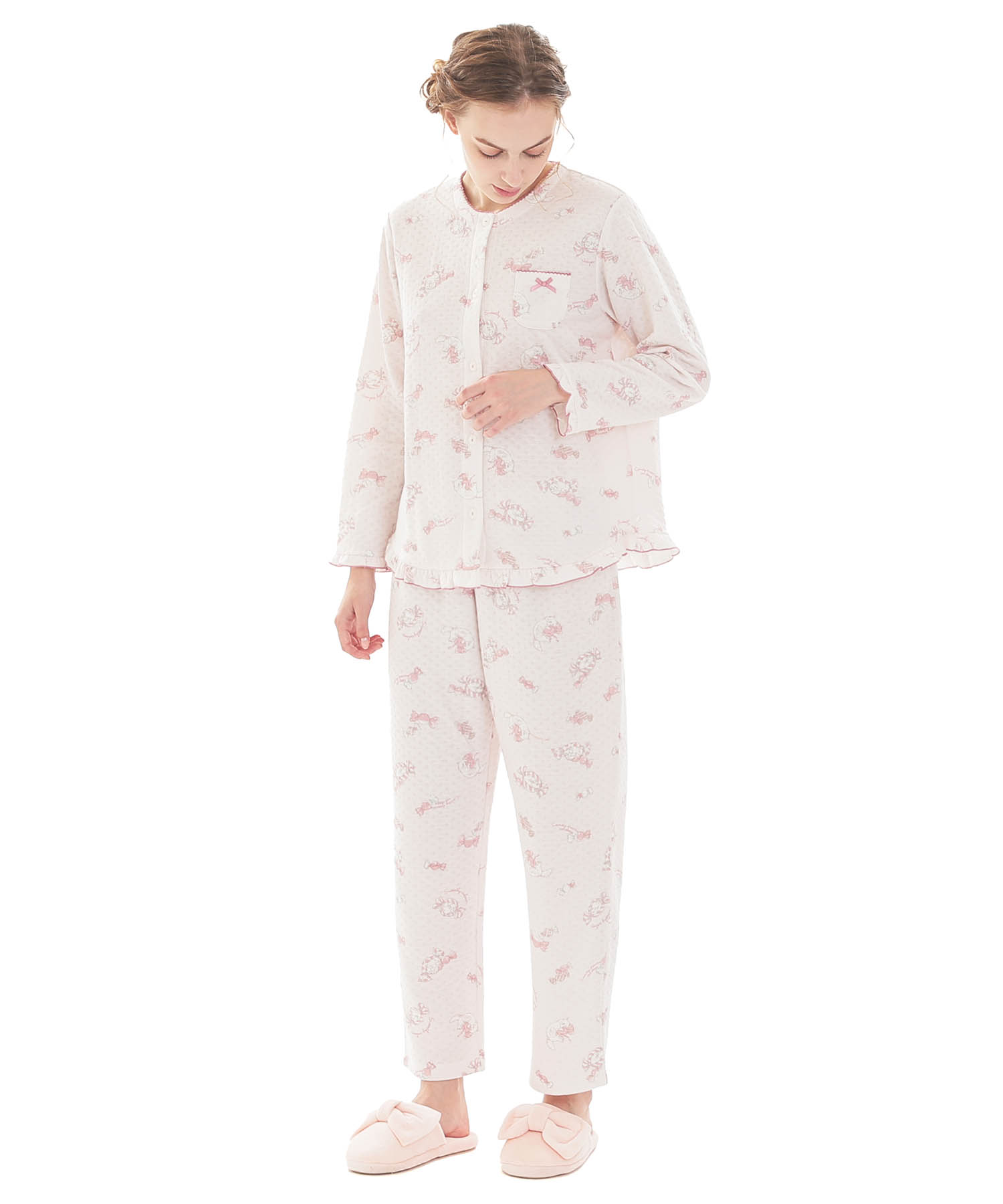 接結（綿入り）ボンボンキャットフリルパジャマ_パジャマ&ルームウェア-セットアップ_ピンク_1