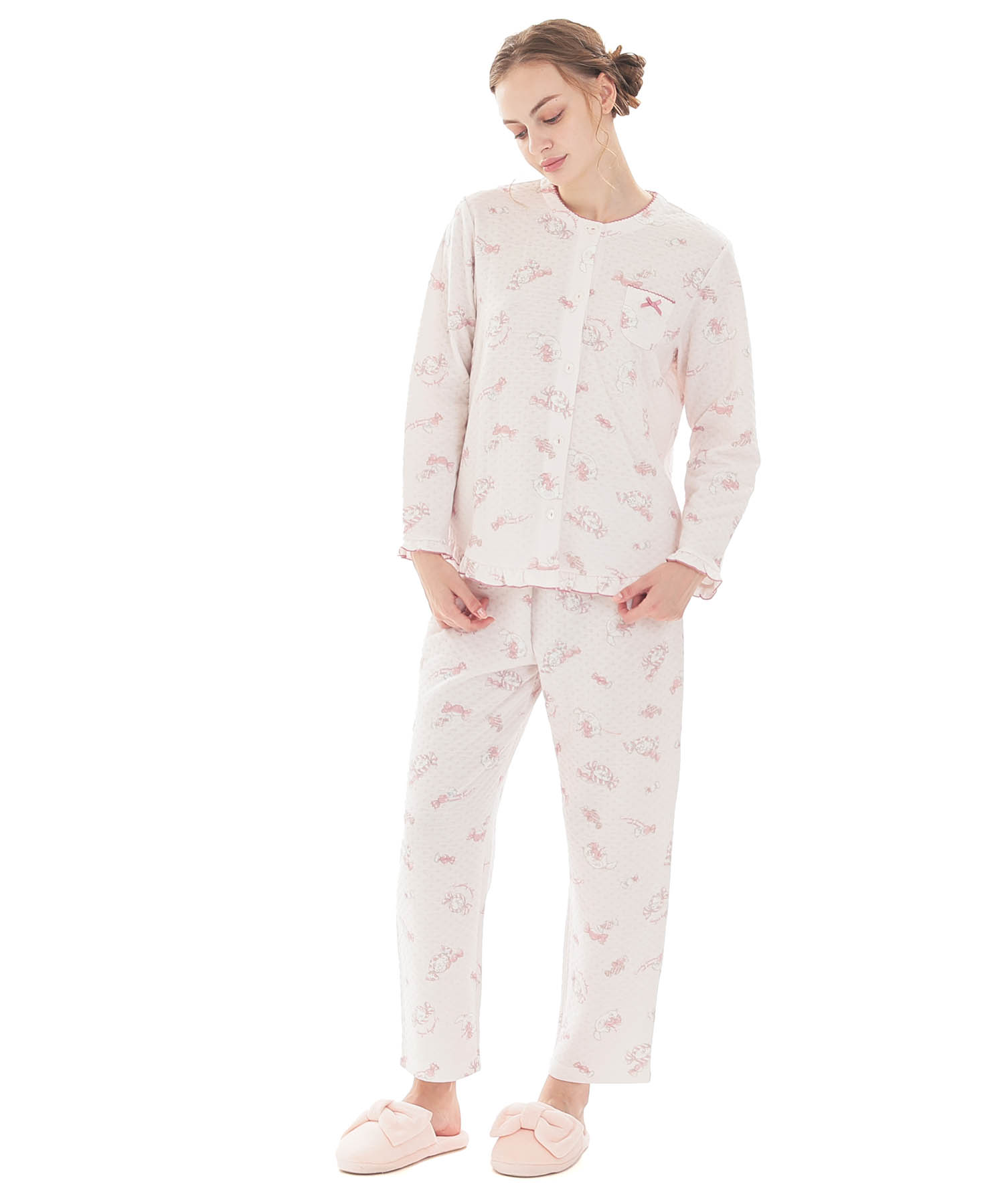 接結（綿入り）ボンボンキャットフリルパジャマ_パジャマ&ルームウェア-セットアップ_ピンク_2