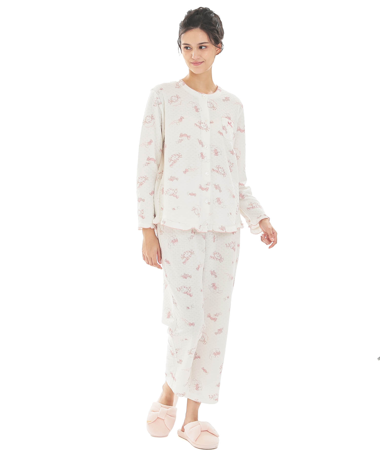 接結（綿入り）ボンボンキャットフリルパジャマ_パジャマ&ルームウェア-セットアップ_ホワイト_1