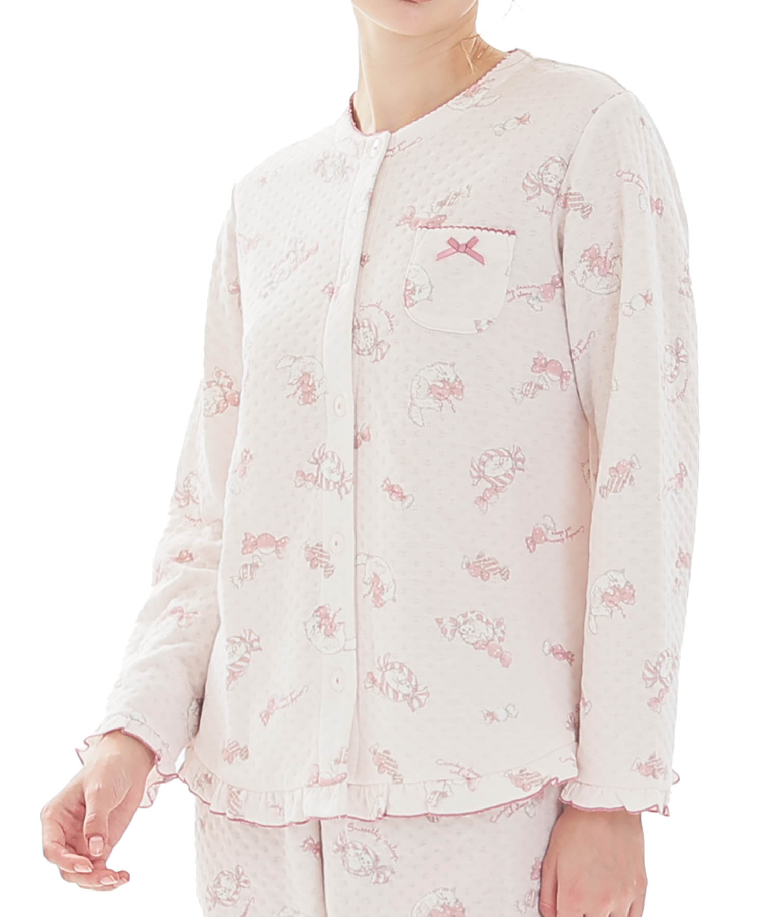 接結（綿入り）ボンボンキャットフリルパジャマ_パジャマ&ルームウェア-セットアップ_ピンク_0