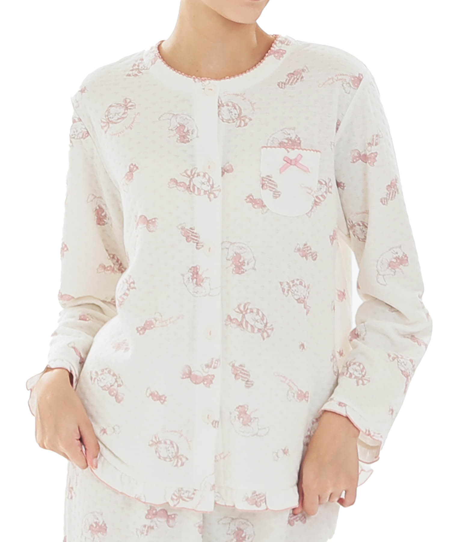 接結（綿入り）ボンボンキャットフリルパジャマ_パジャマ&ルームウェア-セットアップ_ホワイト_0