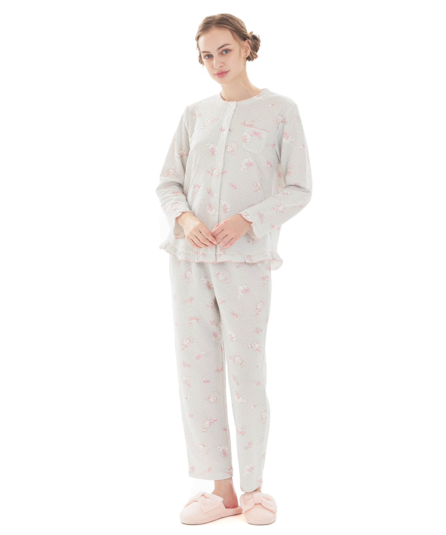 接結（綿入り）ボンボンキャットフリルパジャマ_パジャマ&ルームウェア-セットアップ_グレー_2