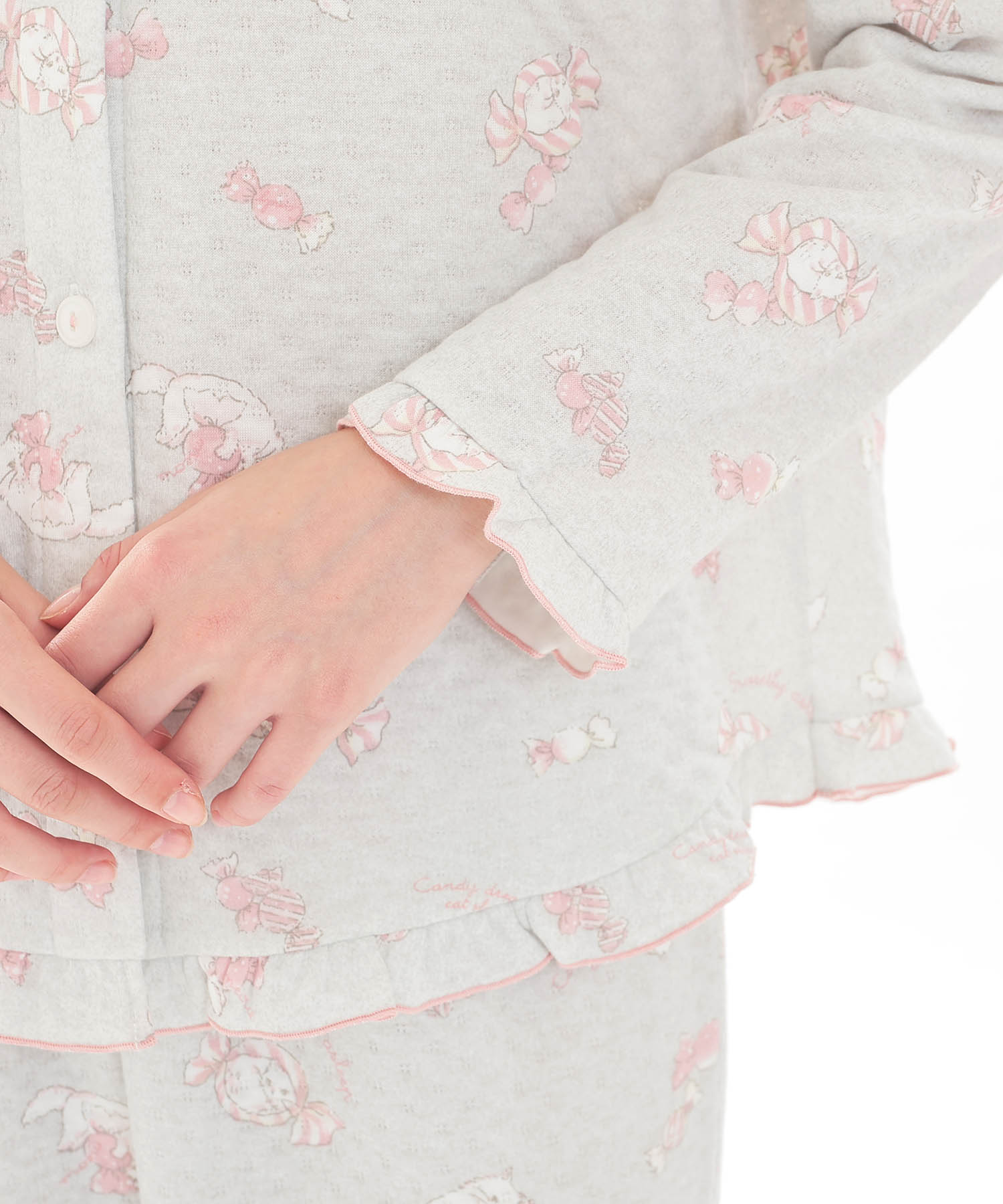 接結（綿入り）ボンボンキャットフリルパジャマ_パジャマ&ルームウェア-セットアップ_グレー_5