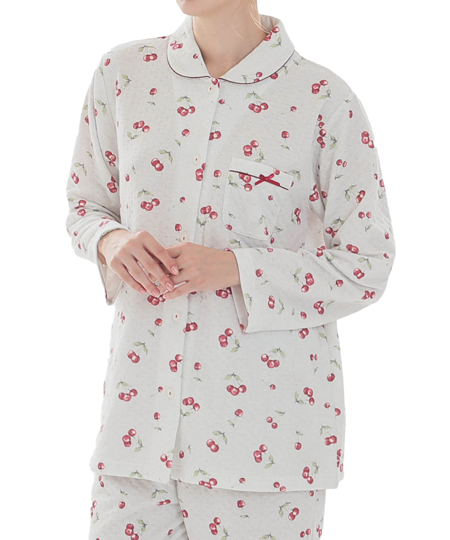接結（綿入り）チェリーシャツパジャマ_パジャマ&ルームウェア-セットアップ_グレー_0