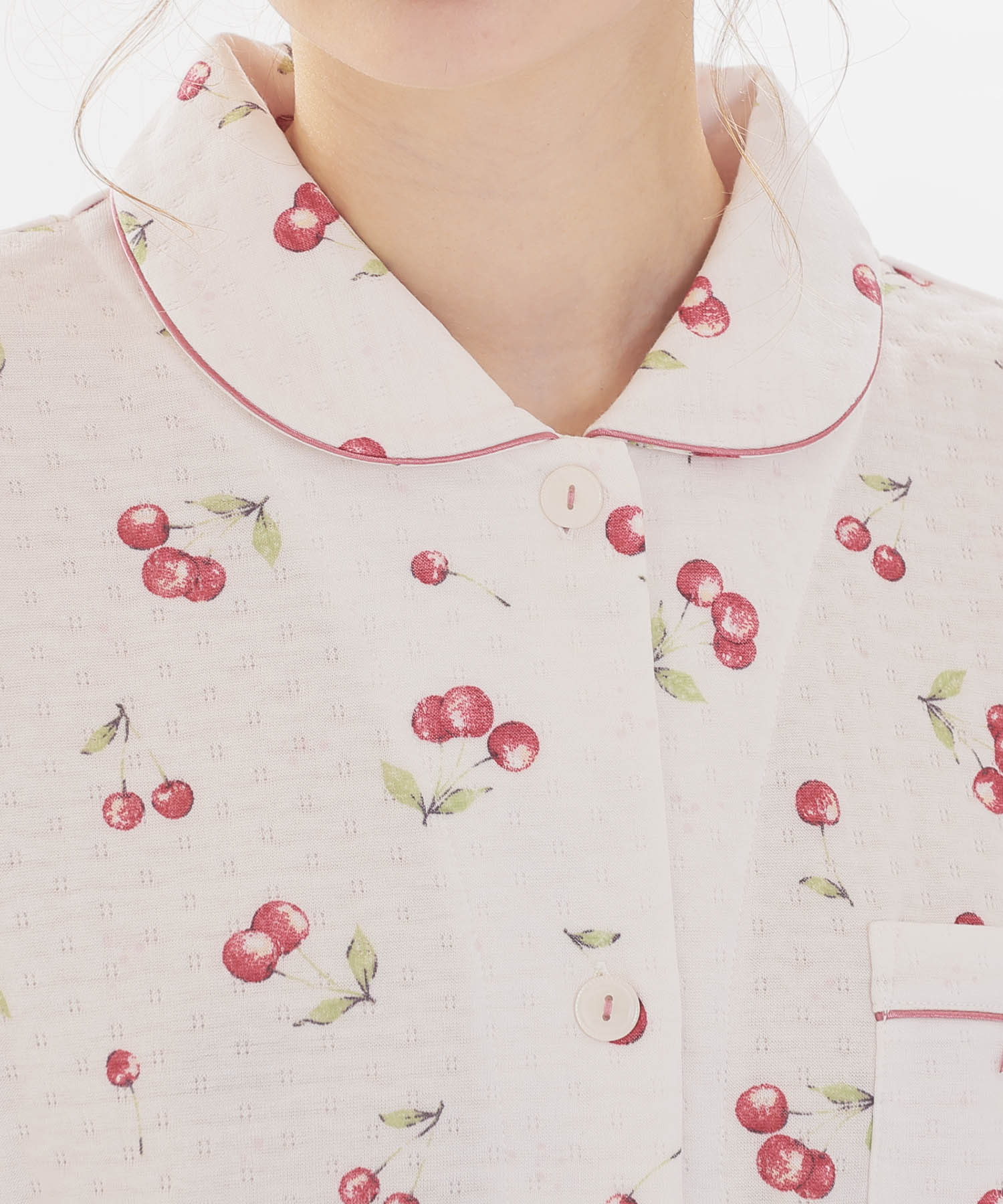 接結（綿入り）チェリーシャツパジャマ_パジャマ&ルームウェア-セットアップ_ピンク_3