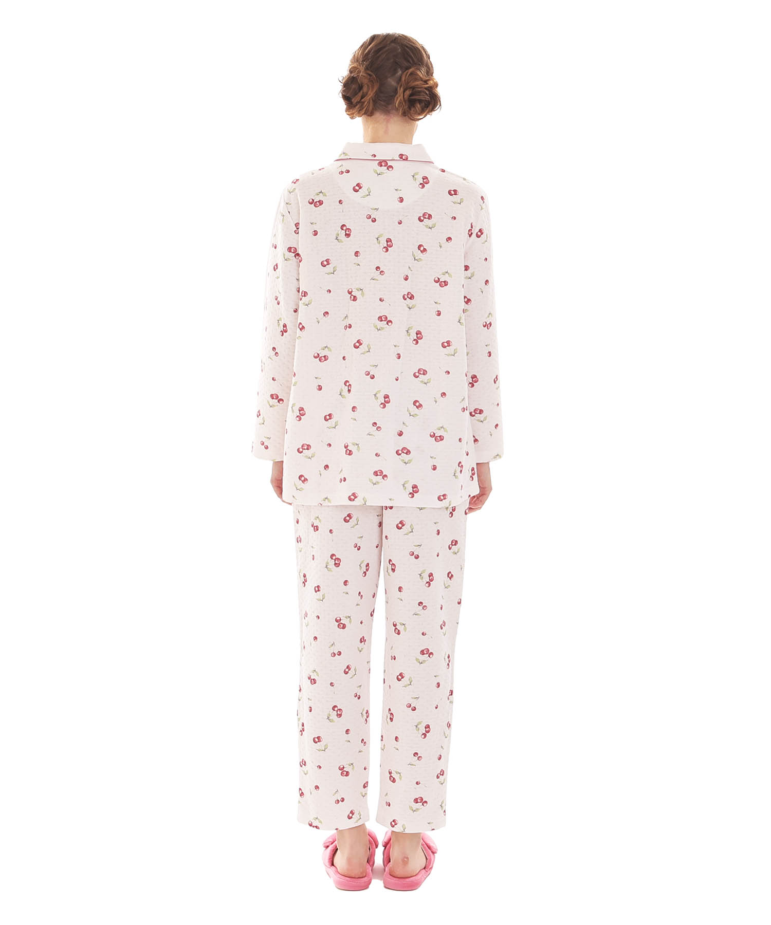 接結（綿入り）チェリーシャツパジャマ_パジャマ&ルームウェア-セットアップ_ピンク_6