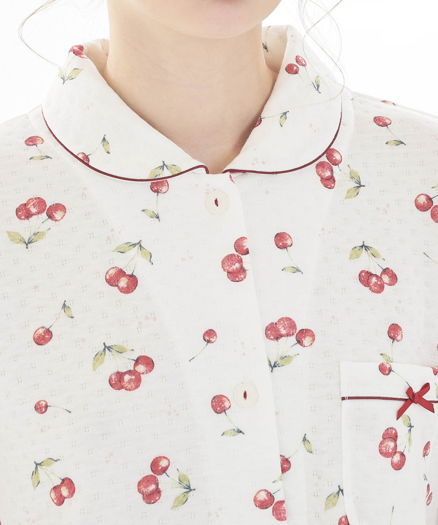 接結（綿入り）チェリーシャツパジャマ_パジャマ&ルームウェア-セットアップ_ホワイト_3