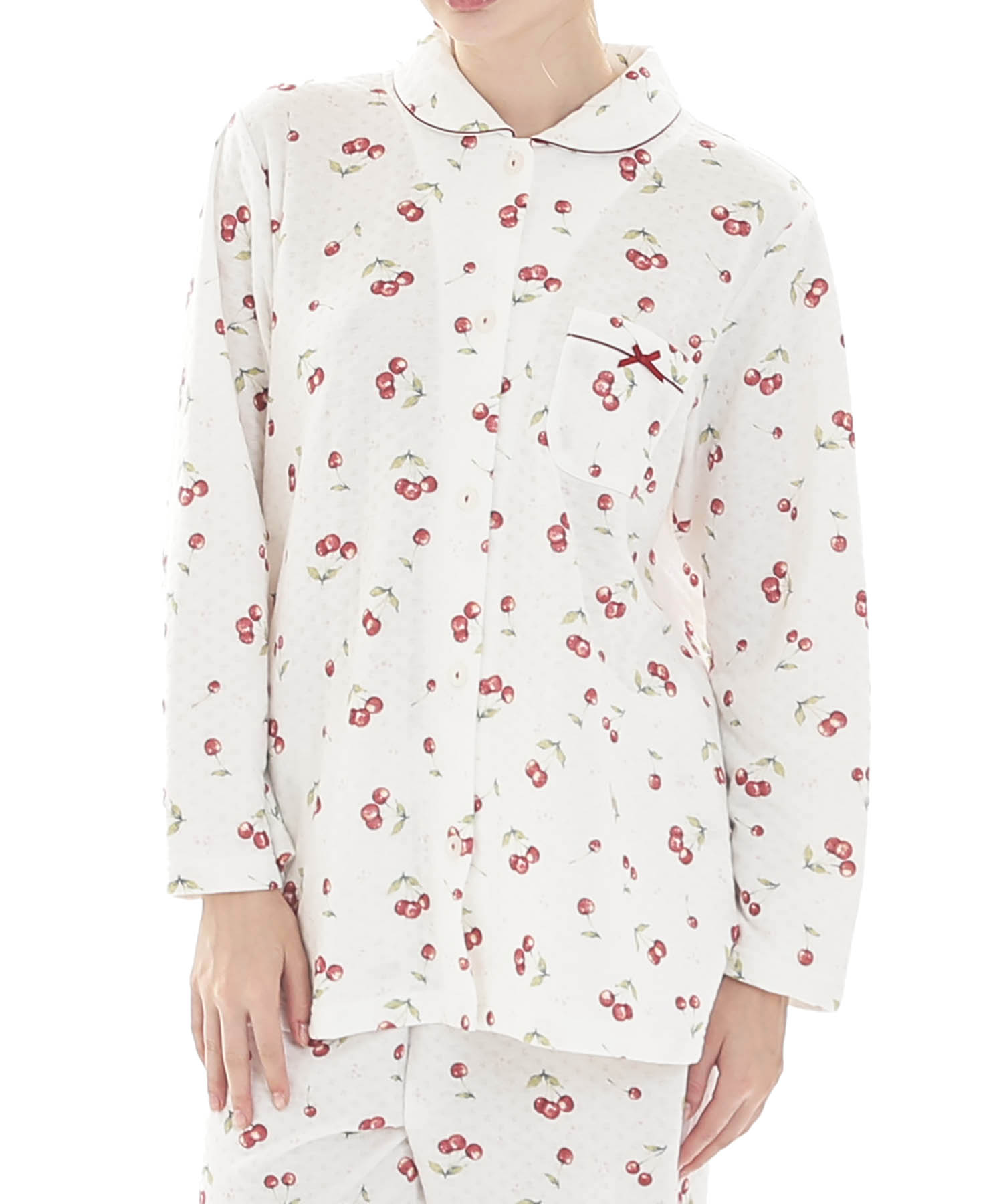 接結（綿入り）チェリーシャツパジャマ