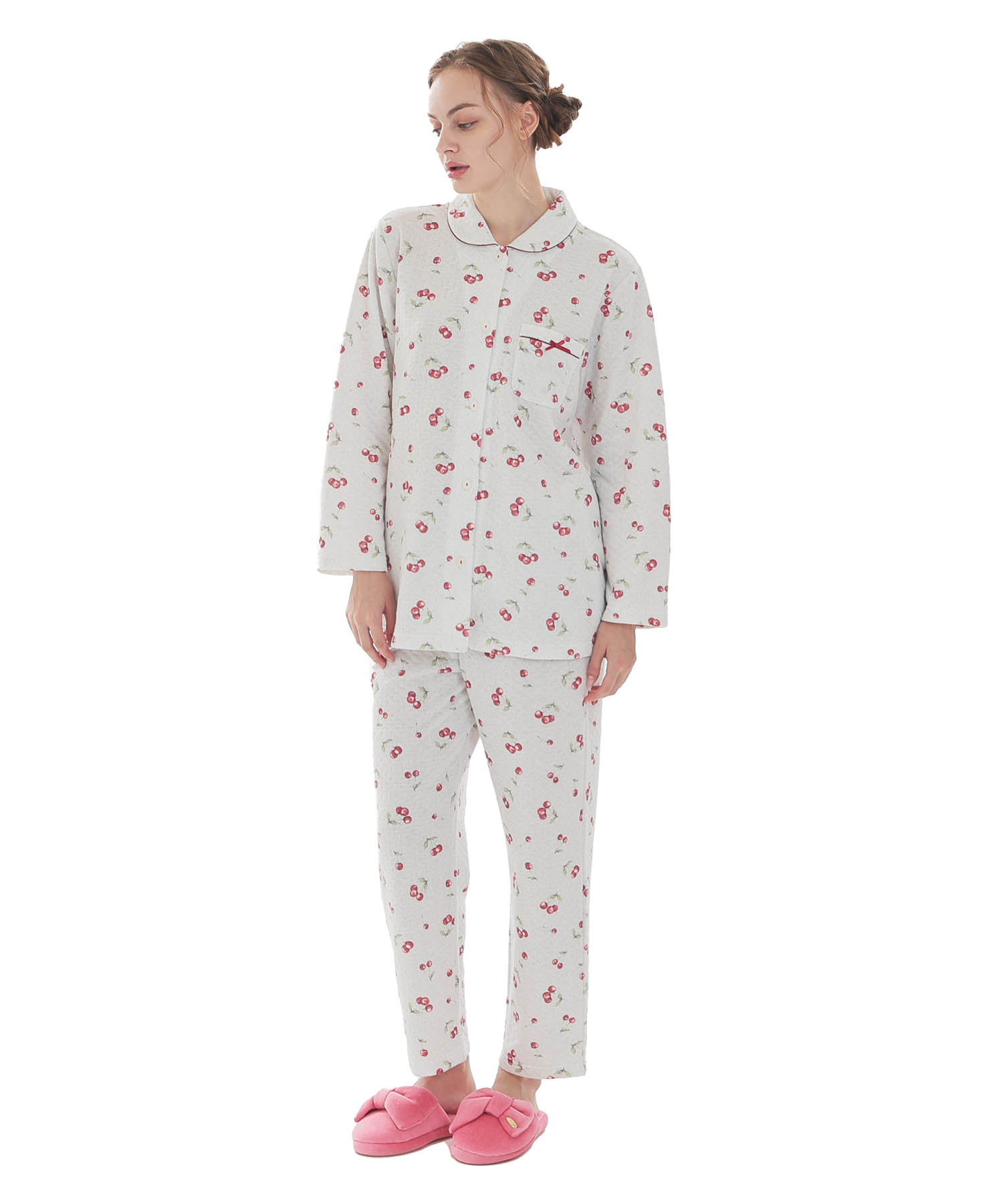 接結（綿入り）チェリーシャツパジャマ_パジャマ&ルームウェア-セットアップ_グレー_1